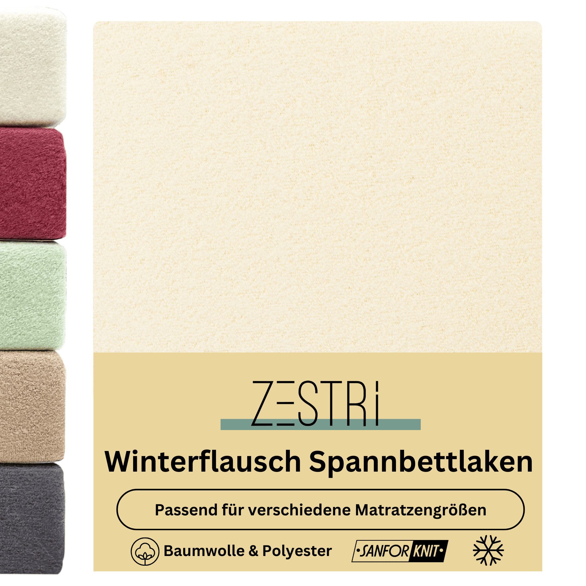 Zestri Spannbettlaken Winterflausch Bettlaken, kuschlig & weich, bis 40 cm Steghöhe, Gummizug: rundum, für normale Matratze Wasserbett Boxspringbett, Teddyflausch