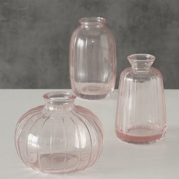 BOLTZE Tischvase Dekovase im 3er Set aus Glas 3 Formen Oval, Flasche und Rund - Rosa