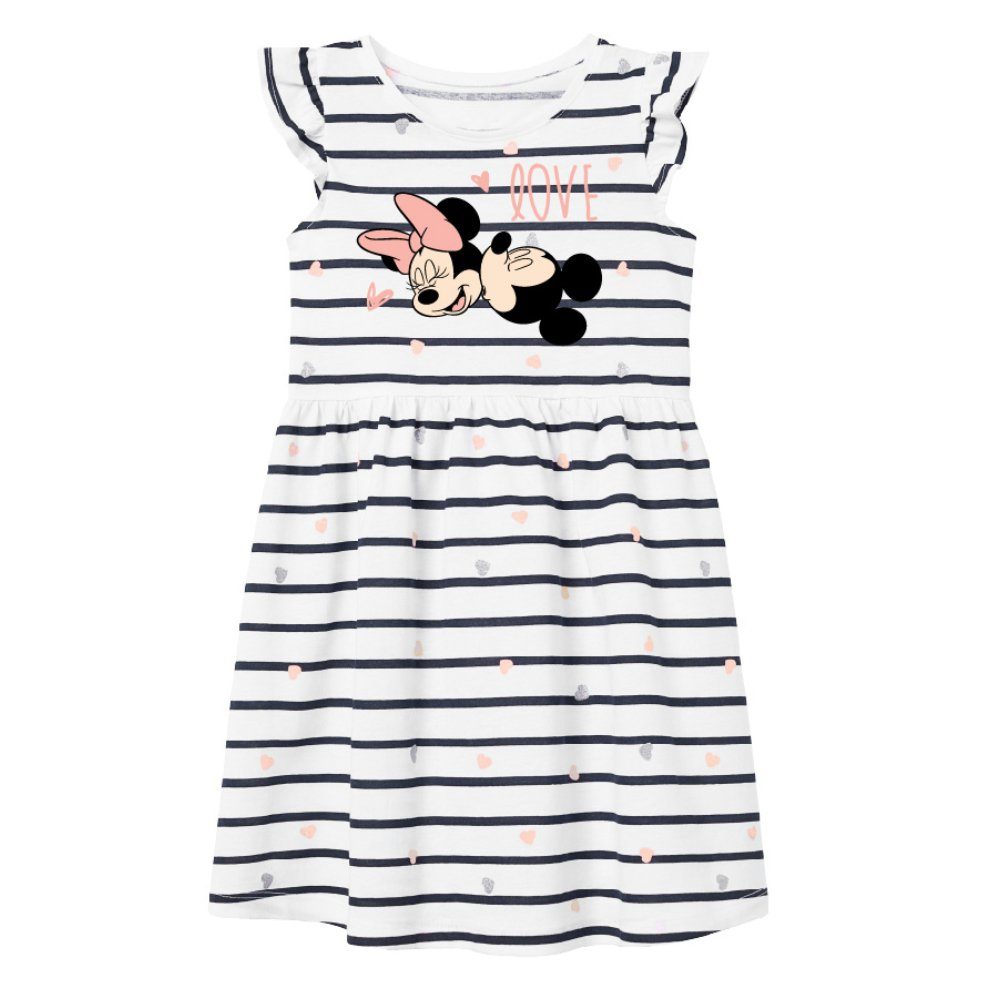98 Minnie 128, 100% Kleid Gr. bis Mouse Minnie Sommerkleid Mädchen gestreift Maus Baumwolle Disney
