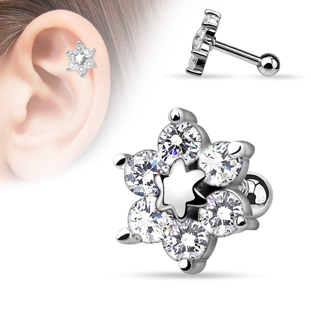 Taffstyle Piercing-Set Tragus Helix Knorpel Piercing Blume Kristall Kugel, günstig online kaufen