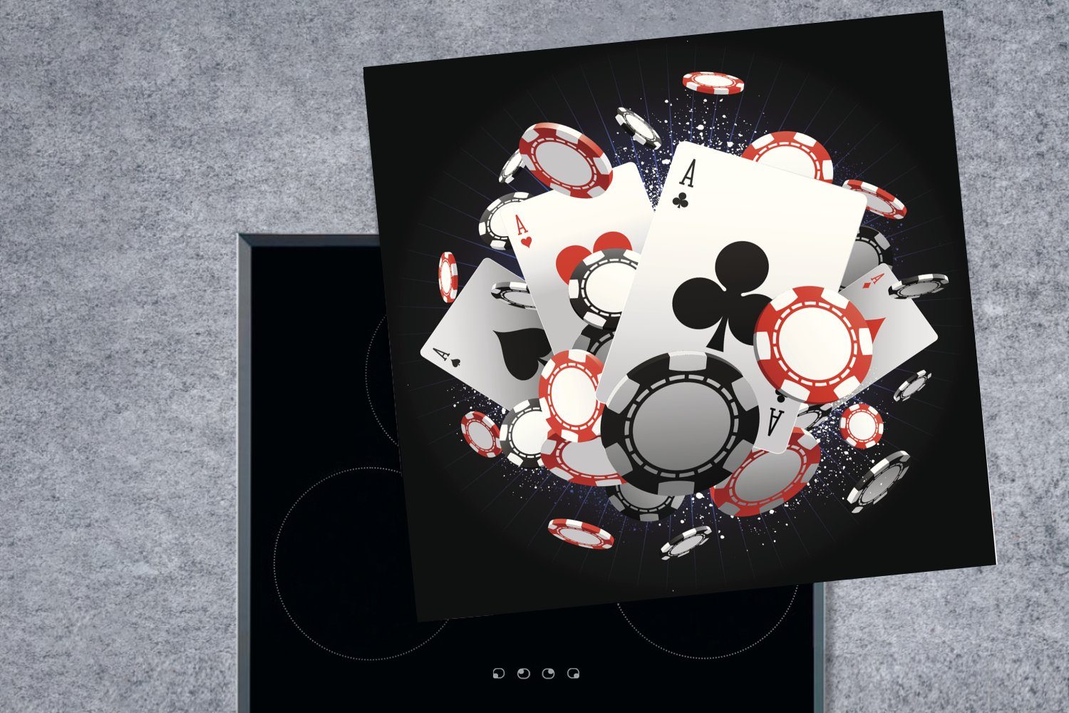 Spielkarten Pokerchips, Vinyl, von und cm, Explosion tlg), küche MuchoWow für Herdblende-/Abdeckplatte 78x78 Arbeitsplatte (1 Ceranfeldabdeckung,