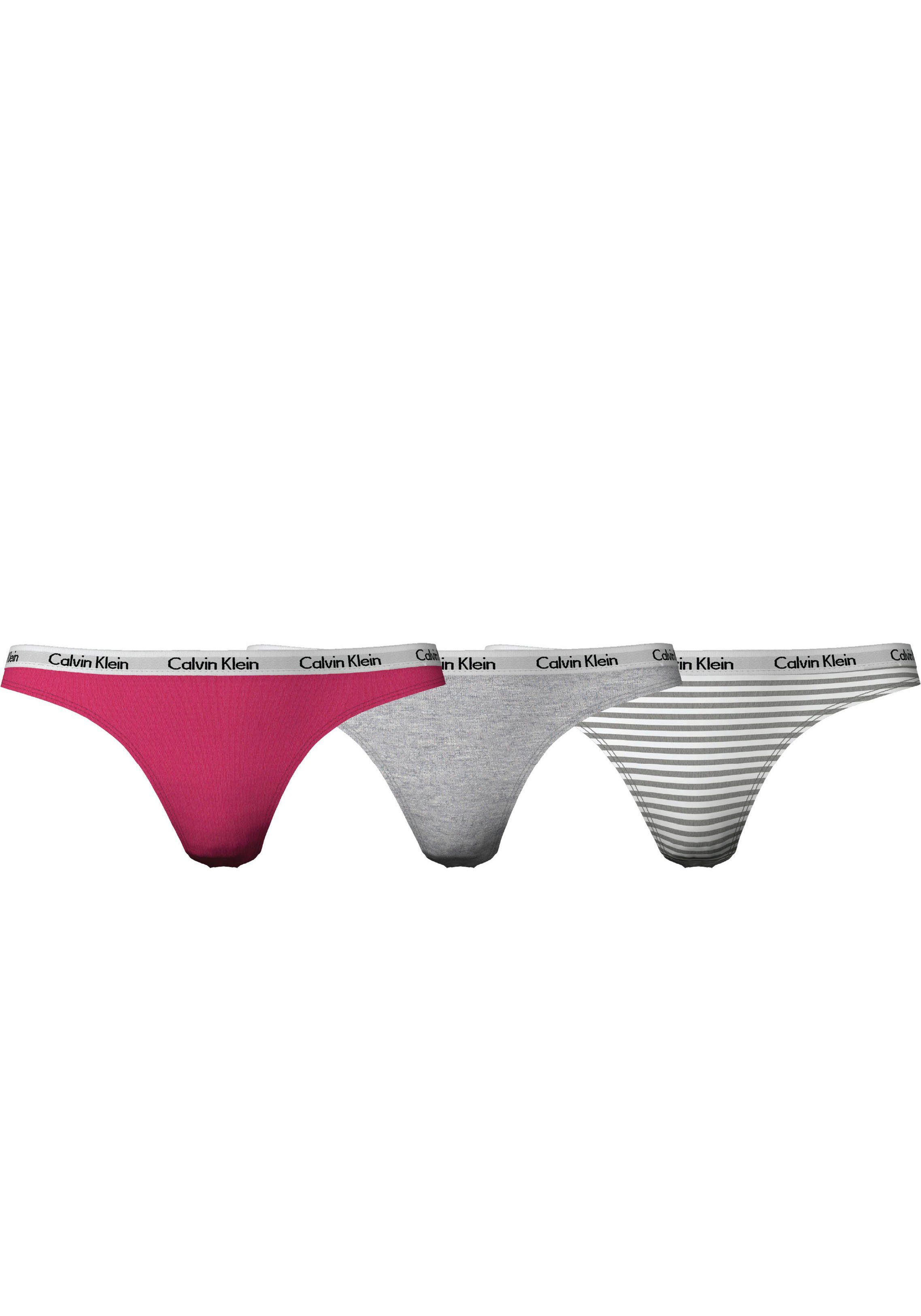 Underwear Klein Bündchen Logoschriftzug und in (Packung, Calvin Elastische uni Calvin gestreift, mit Slip 3er-Pack) Klein 3-St.,