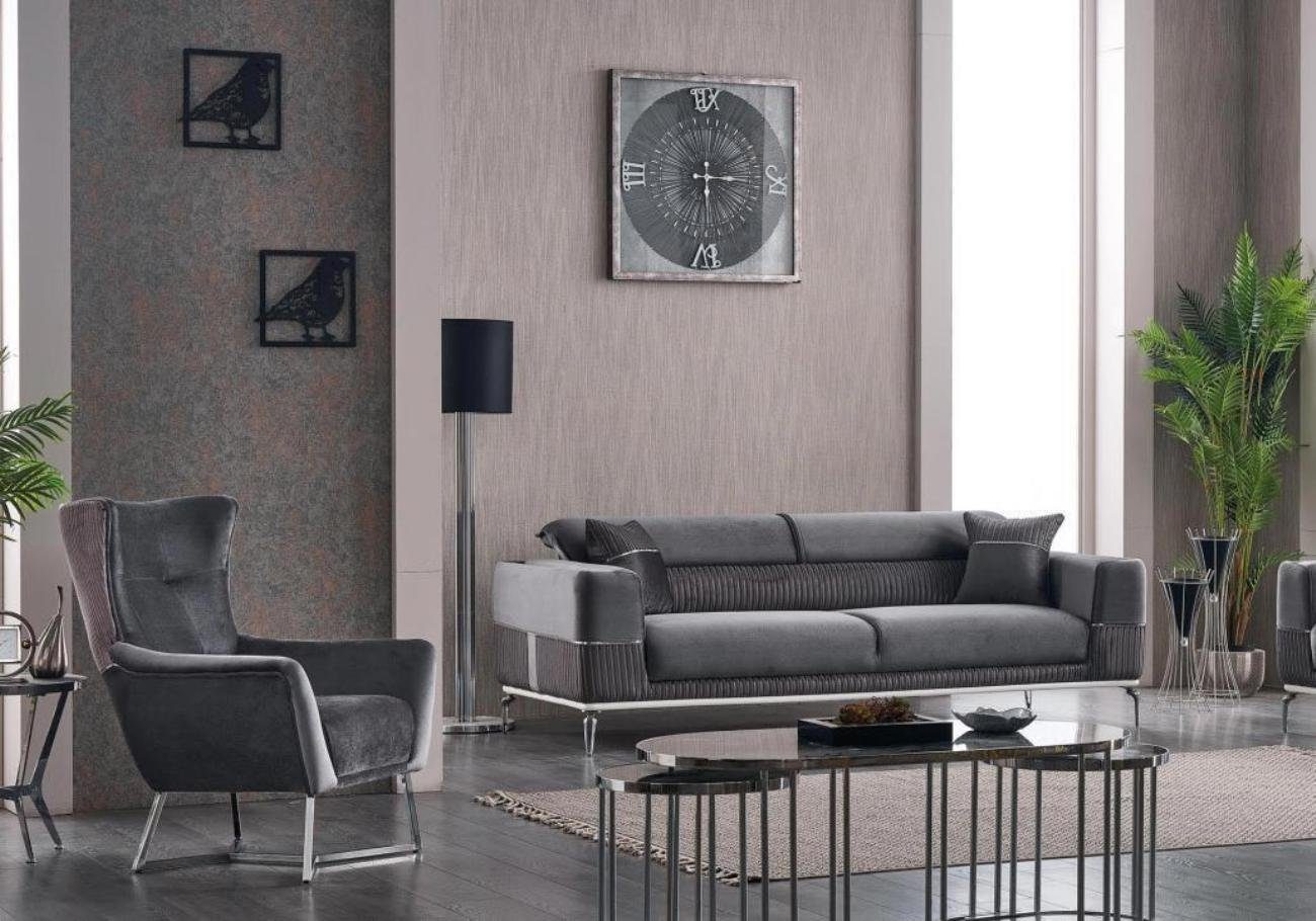 + Sofa Europa Sitzer 3+1 (2-St., Made Sofagarnitur 1x Wohnzimmer Komplett tlg Set Textil, in 3-Sitzer 2 JVmoebel Sessel), Wohnzimmer-Set 1x