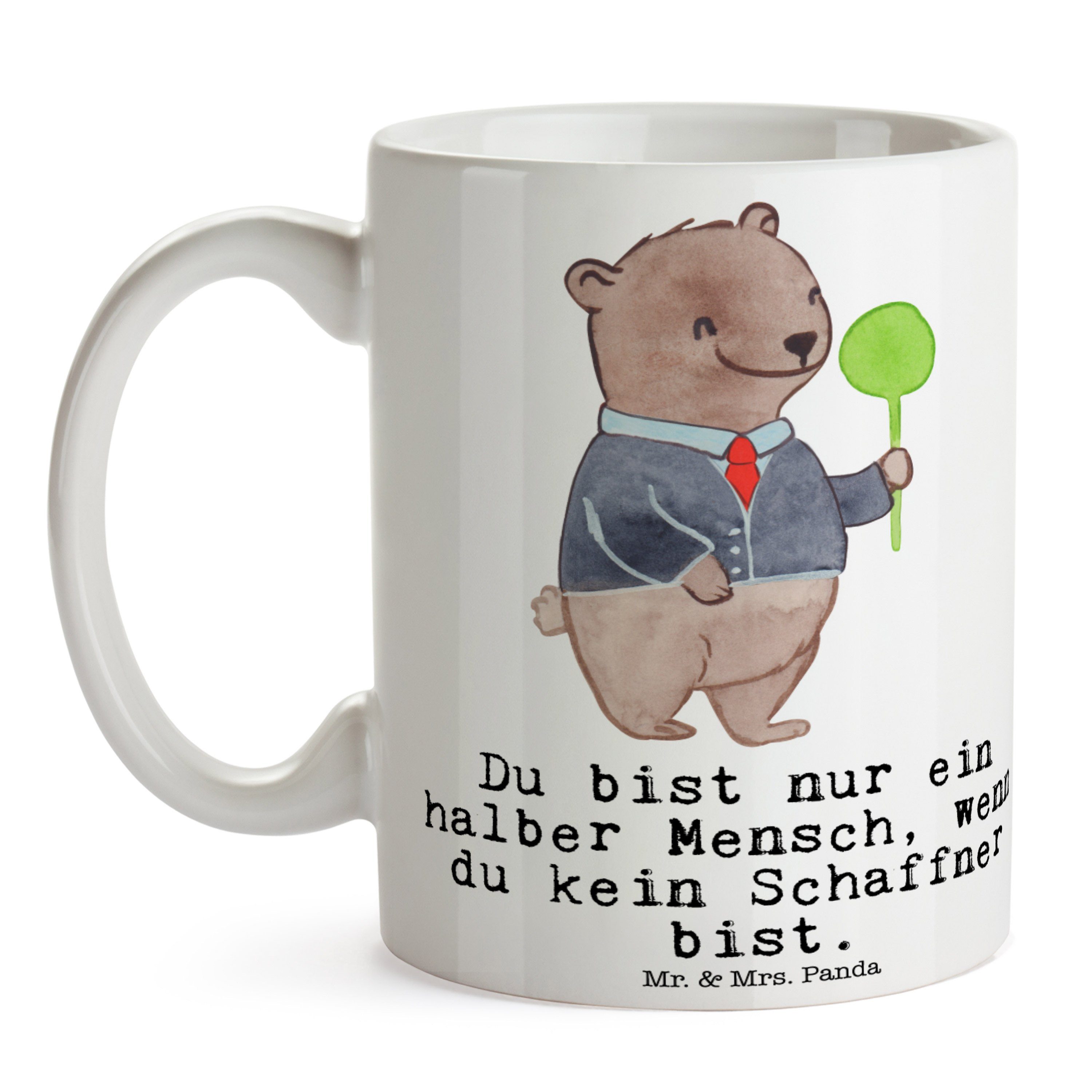Panda - Geschenk, Mrs. Keramik Büro Weiß mit Firma, Herz Schaffner - Kaffeetasse, & Tasse Tasse, Mr.