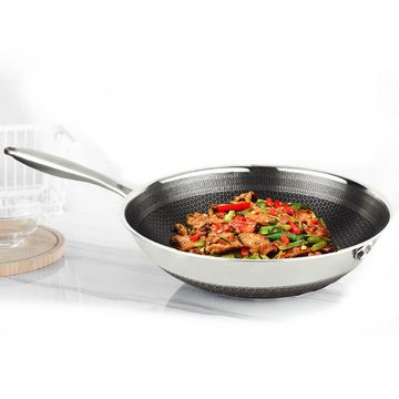 4BIG.fun Wok Ø32cm Wok Bratpfanne Edelstahl Wokpfanne Induktion, Edelstahl (Antihaft Asia Schmortopf), Induktion