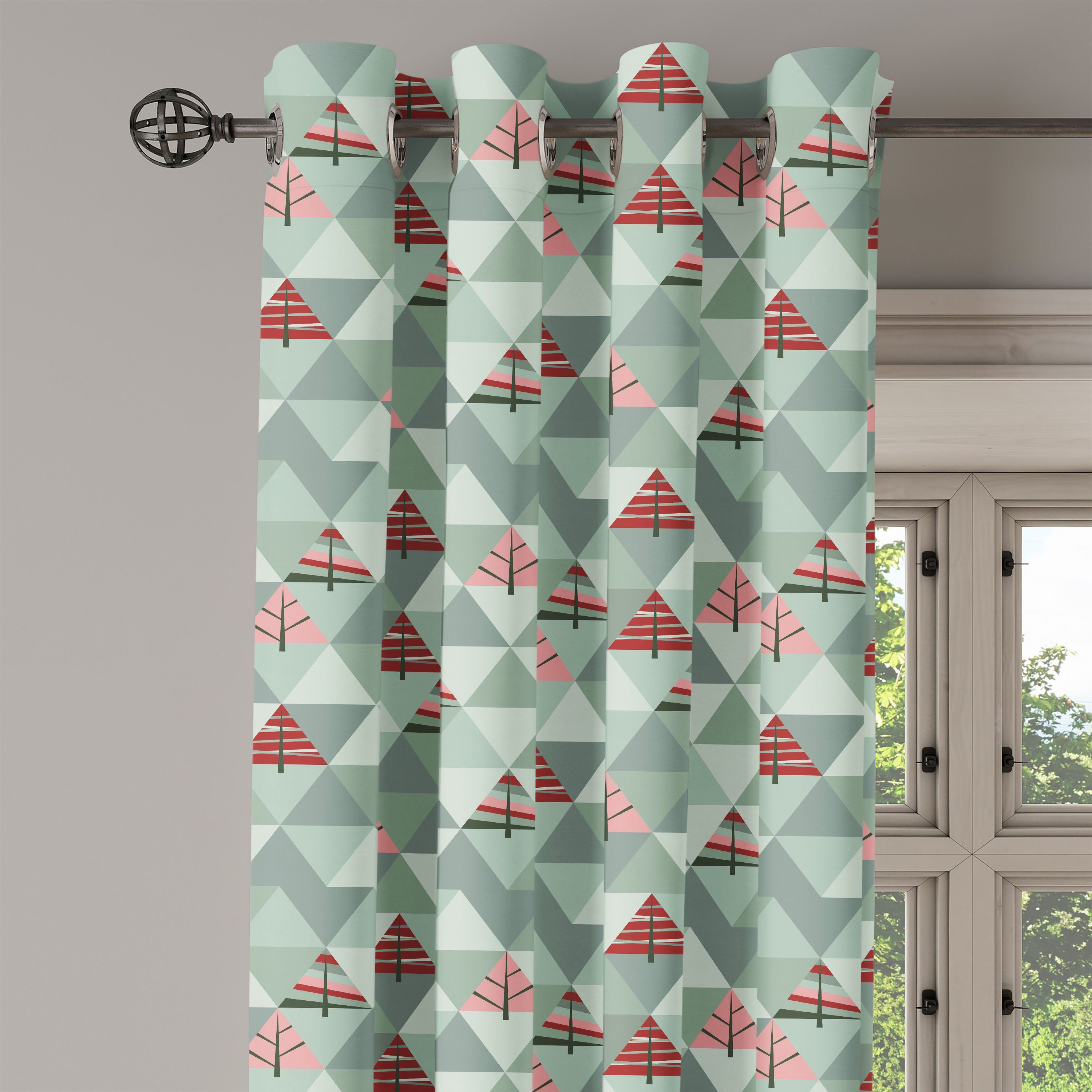 Gardine 2-Panel-Fenstervorhänge Dekorative Wohnzimmer, Schlafzimmer Baum für Illustration Triangles Abakuhaus, von