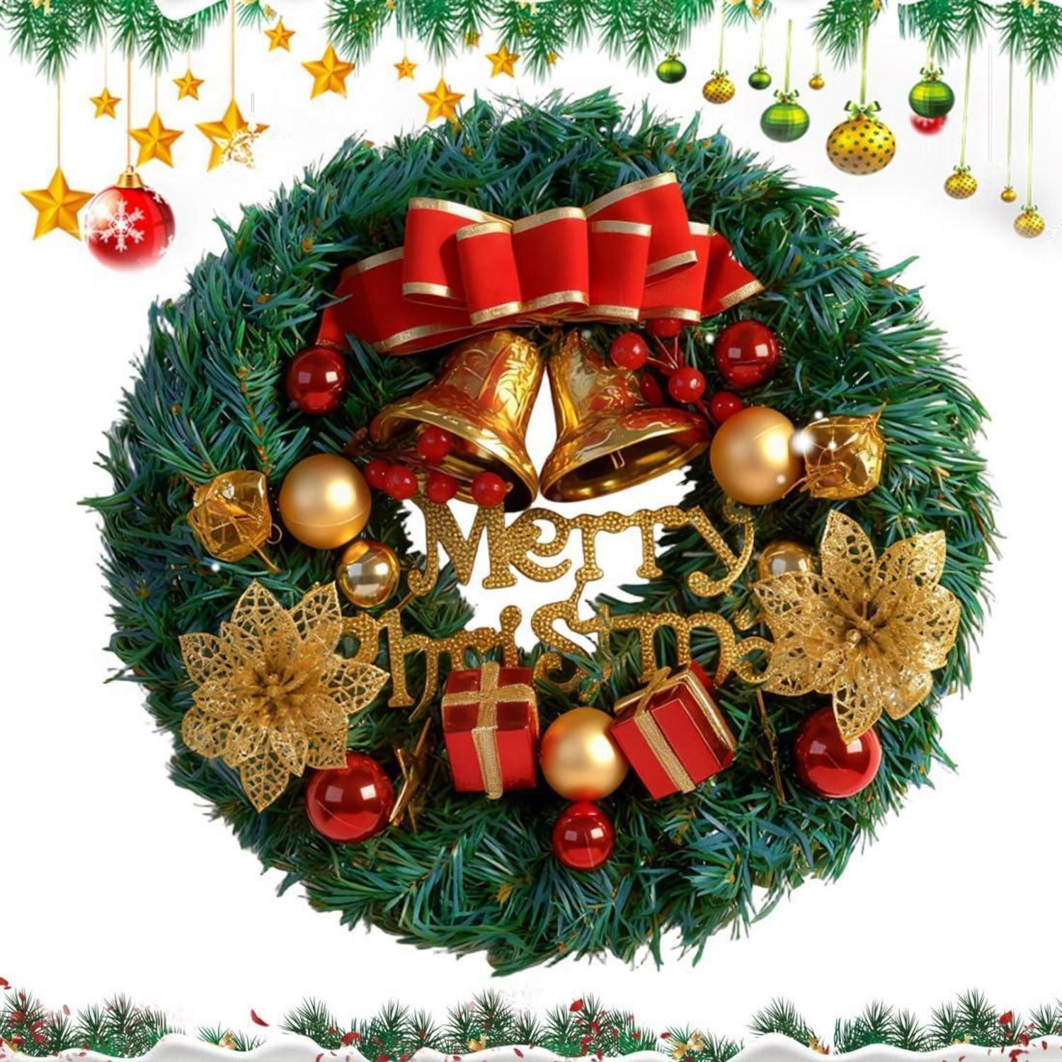 LuxusKollektion Adventskranz Türkranz Weihnachten Außen 30cm Kugeln Beeren