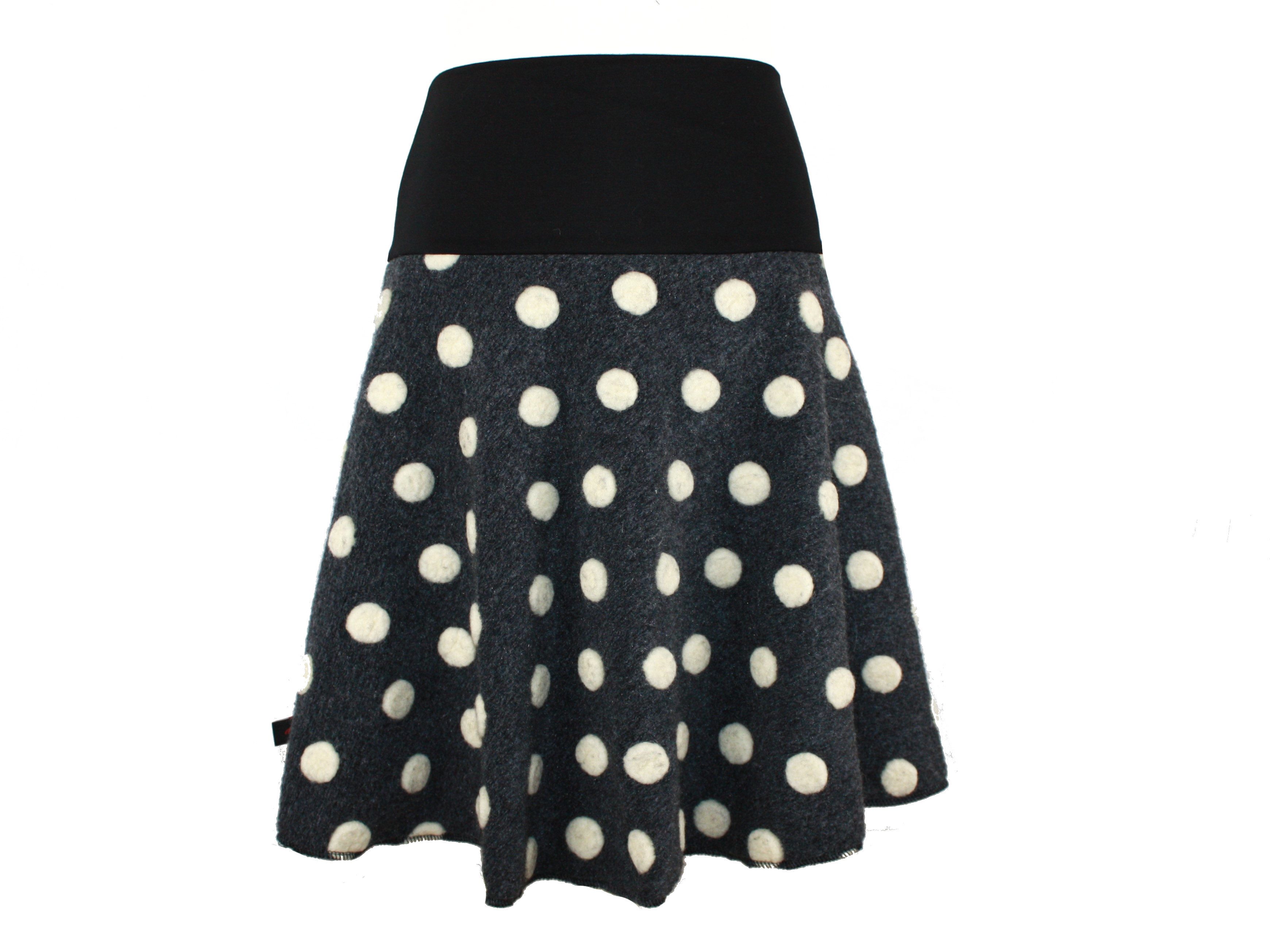dunkle design Strickrock Wolle gewalkt Petrol Anthrazit Dots Elastischer Bund
