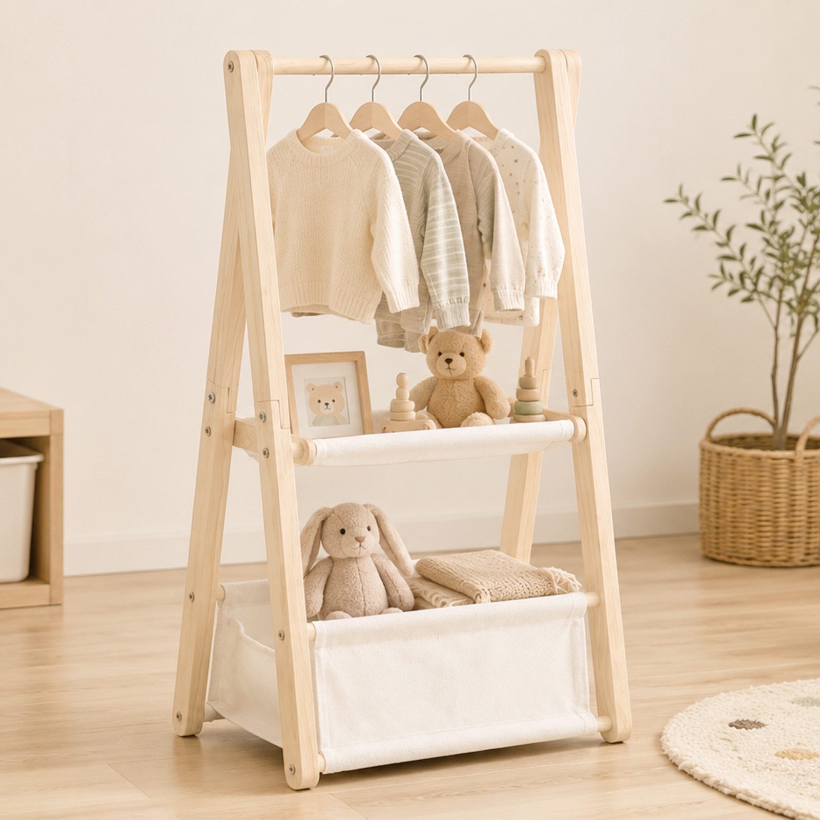 JOYOLEDER Kleiderständer Holz Babykorb für Babyparty, Zweistöckiger geschenkkorb baby, (Baby Aufbewahrungskiste aus Holz, Baby Shower Deko, Baby Geschenk zur Geburt für werdende Eltern)