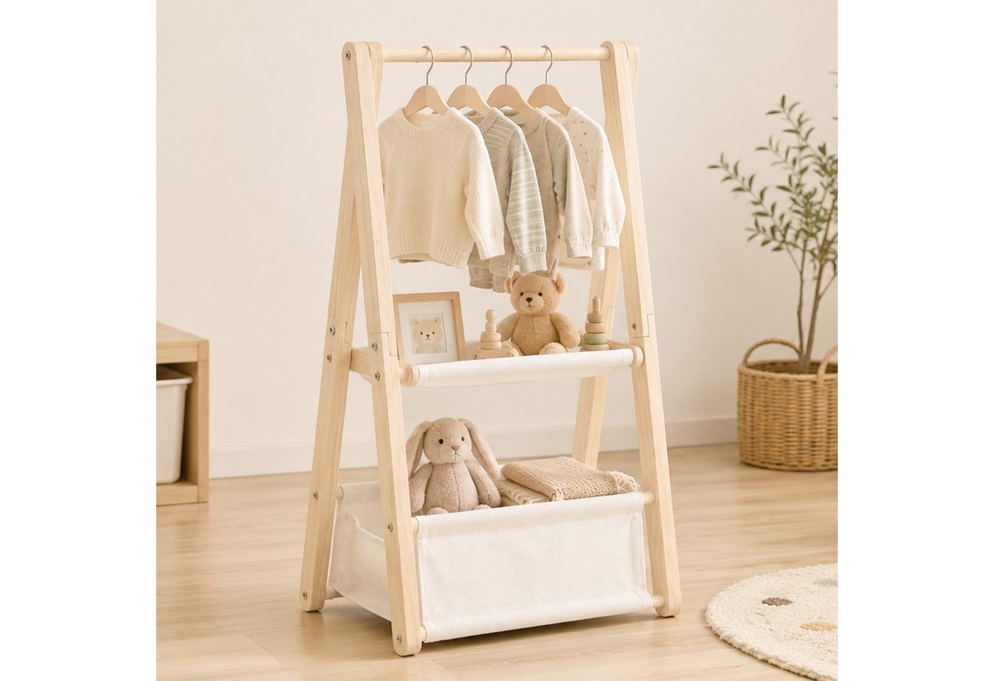 JOYOLEDER Kleiderständer Holz Babykorb für Babyparty, Zweistöckiger geschenkkorb baby, (Baby Aufbewahrungskiste aus Holz, Baby Shower Deko, Baby Geschenk zur Geburt für werdende Eltern)