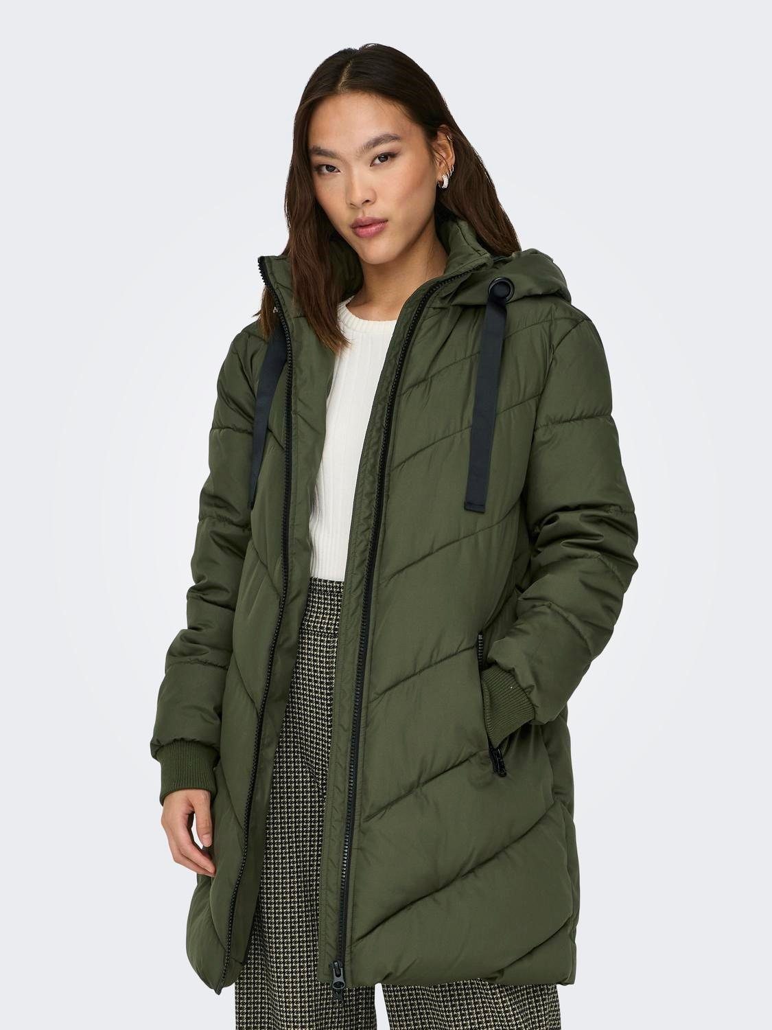 JACQUELINE de YONG Steppjacke Jacqueline Kapuze - Grün lang Damen Young JdySkylar de Stepp-Jacke