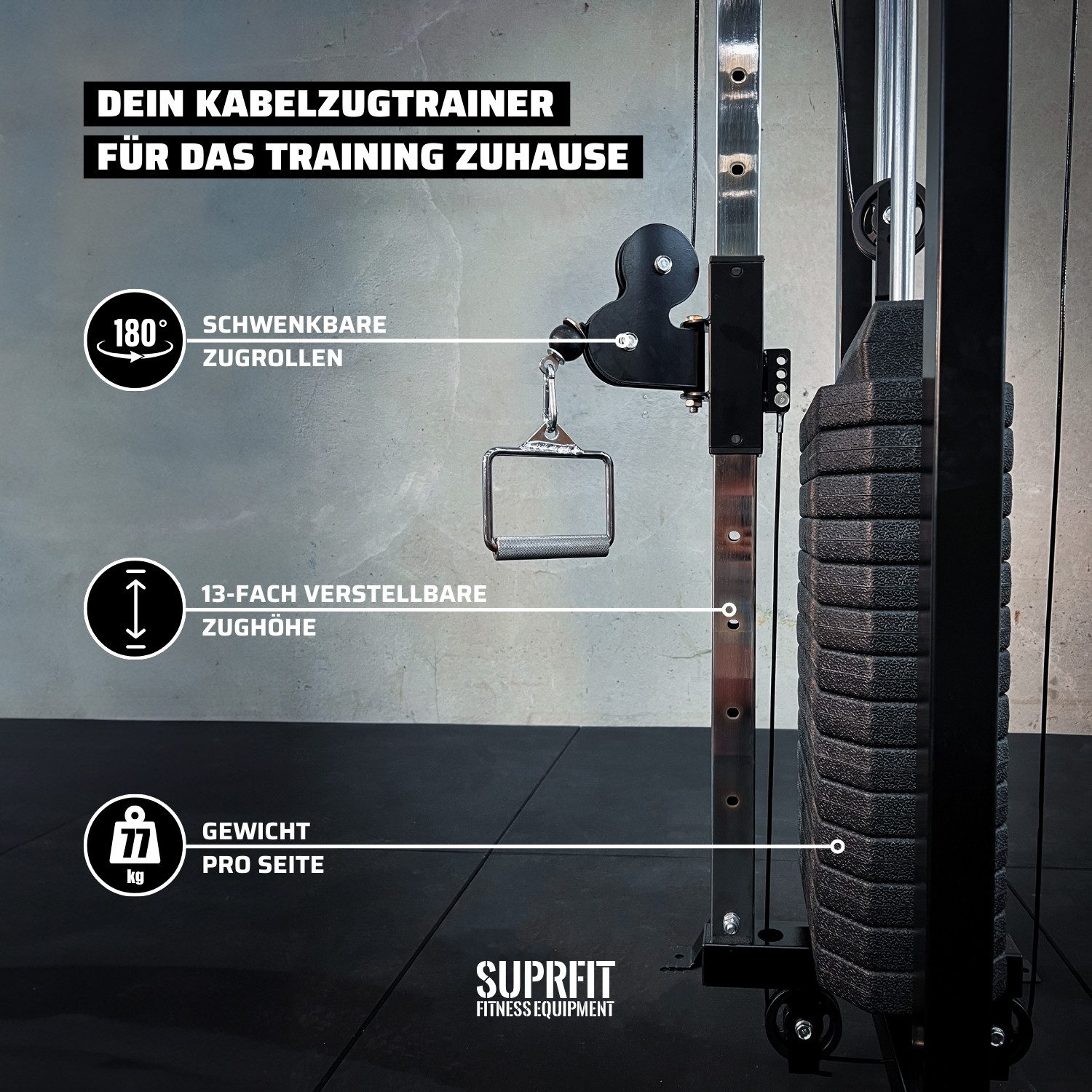 SF SUPRFIT Kraftstation Hallador Fitnessturm als Kabelzugstation Regular od. Basement Edition, inkl Gewichten bis 71kg, Regular 298x216cm, Basement Edition 298x200cm