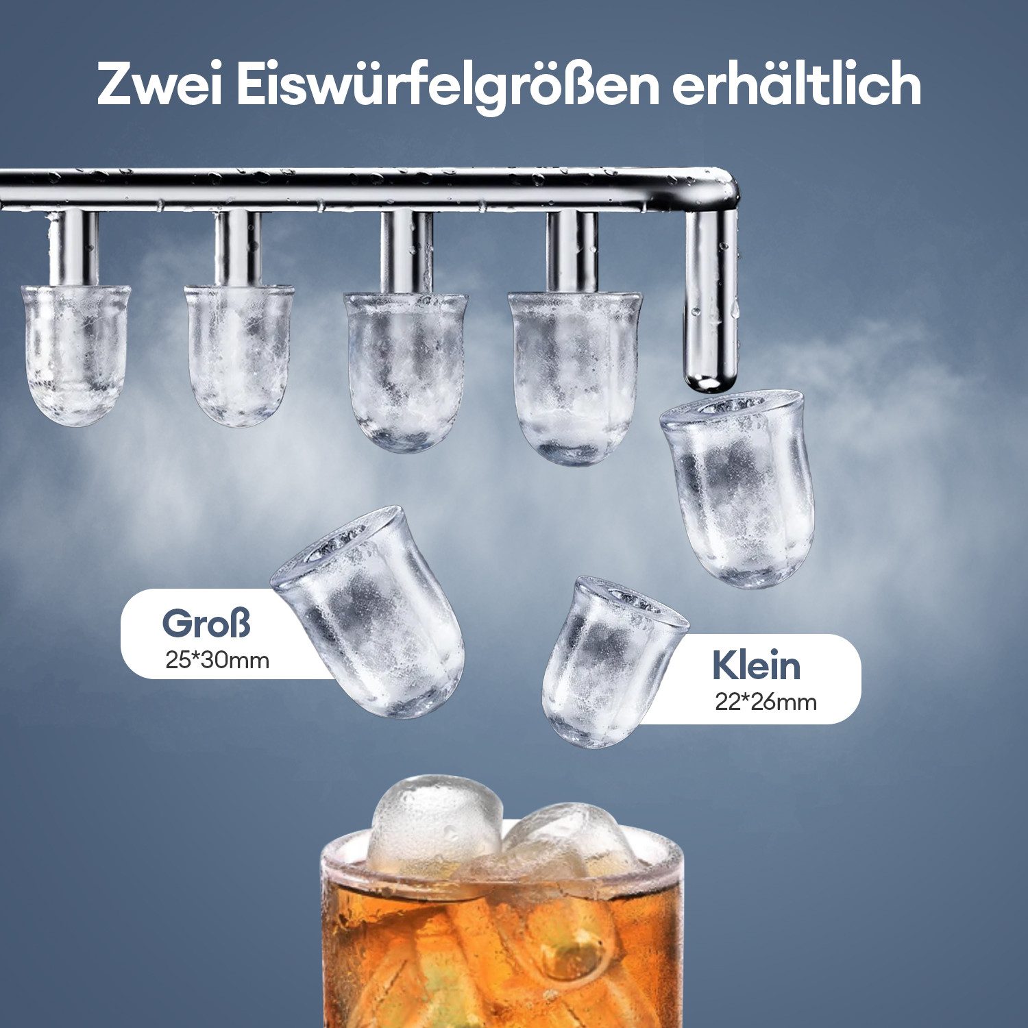 JVJH Eiswürfelmaschine Ice Cube Maker,9 Eiswürfel in 6 Min,Ice maker Klein,12 kg/24 h, Selbstreinigend & Leise,Transparenter Deckel,1.5 L Wassertank