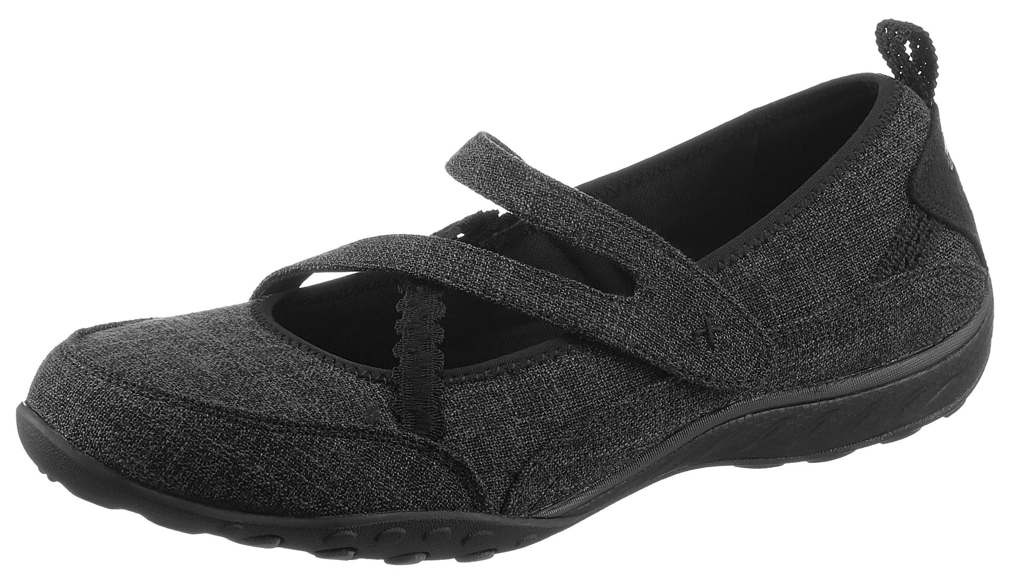 Skechers BREATHE-EASY Riemchenballerina Slipper, Schlupfschuh, Slip-On Sneaker in veganer Verarbeitung