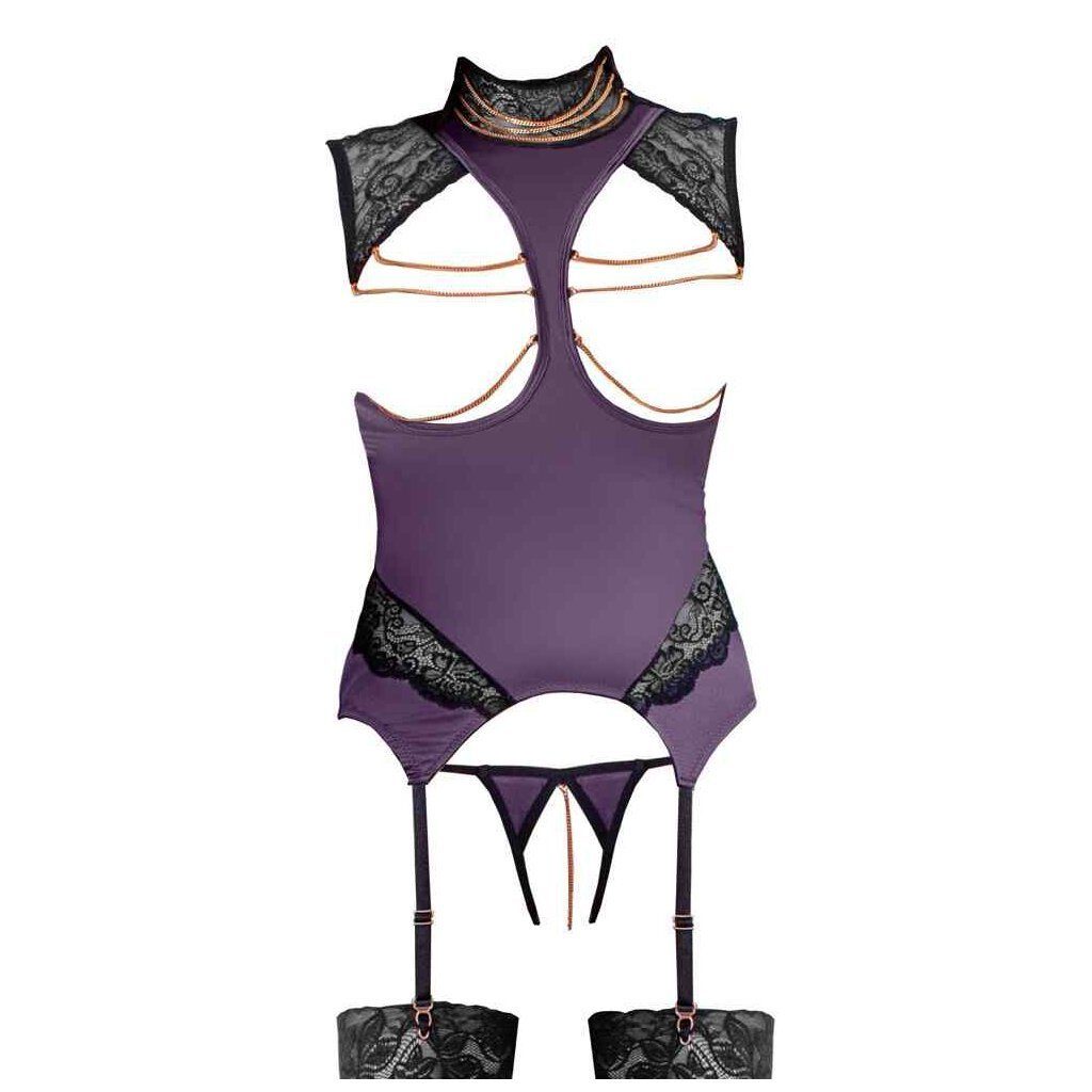 Abierta Fina Set: Corsage Strapshemd violett S - XL (2-tlg., Busenfreies Strapshemd und String ouvert) Fühl' Dich wie eine Göttin