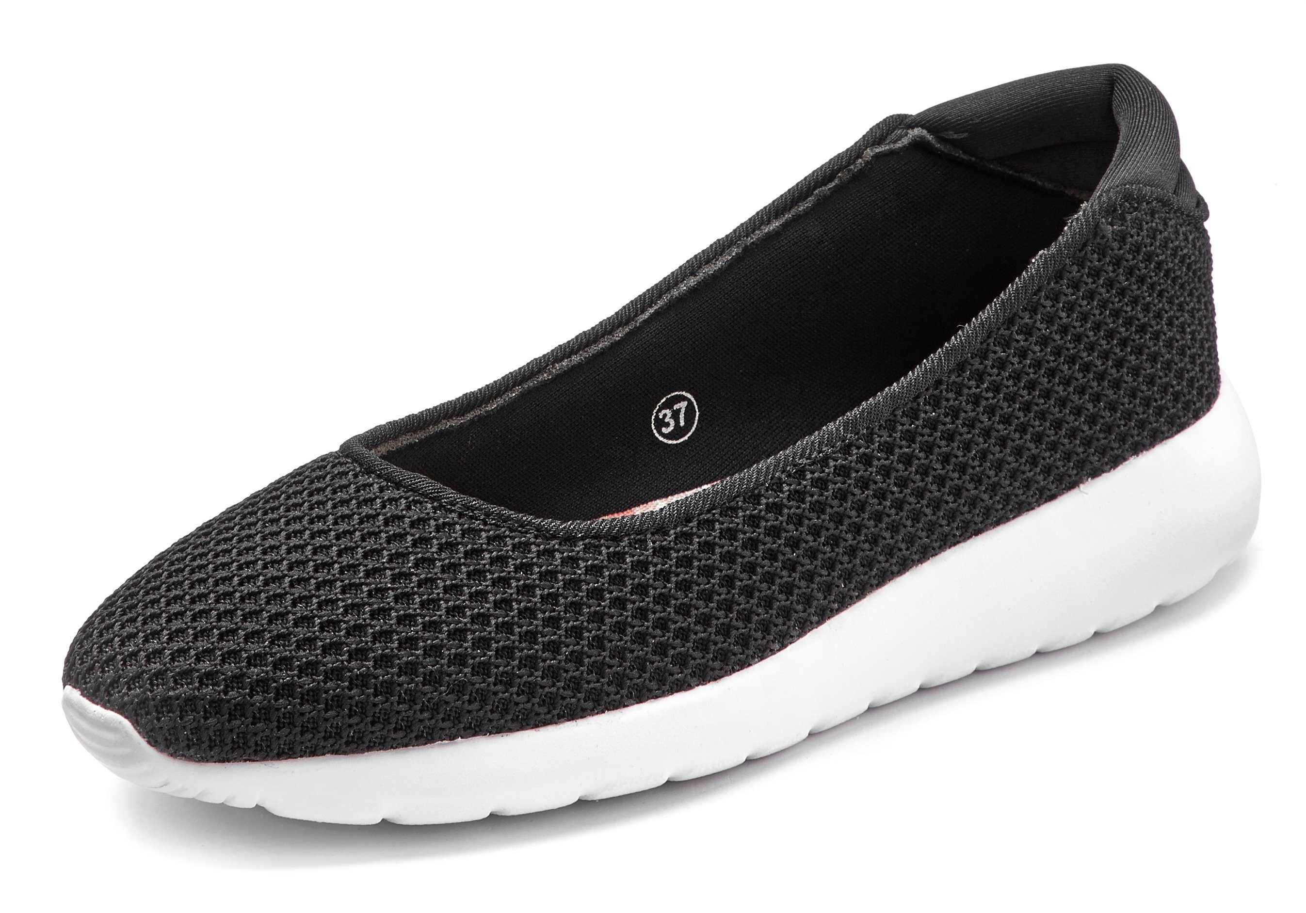 Ballerina Mesh-Optik leichte Freizeitschuh, Slipper, LASCANA Halbschuh, Slip-In, schwarz Sneaker