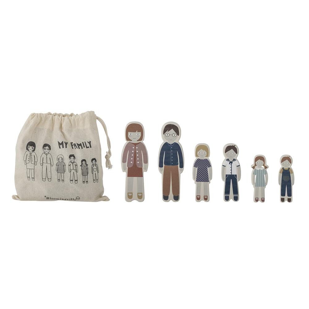Bloomingville Minipuppe MINI Wilton Spielset Spielfiguren Holzspielzeug Kleinkindspielzeug, Rollenspiel, Puppenhausfiguren, Geschenkset, Tragetasche Fantasiespiel