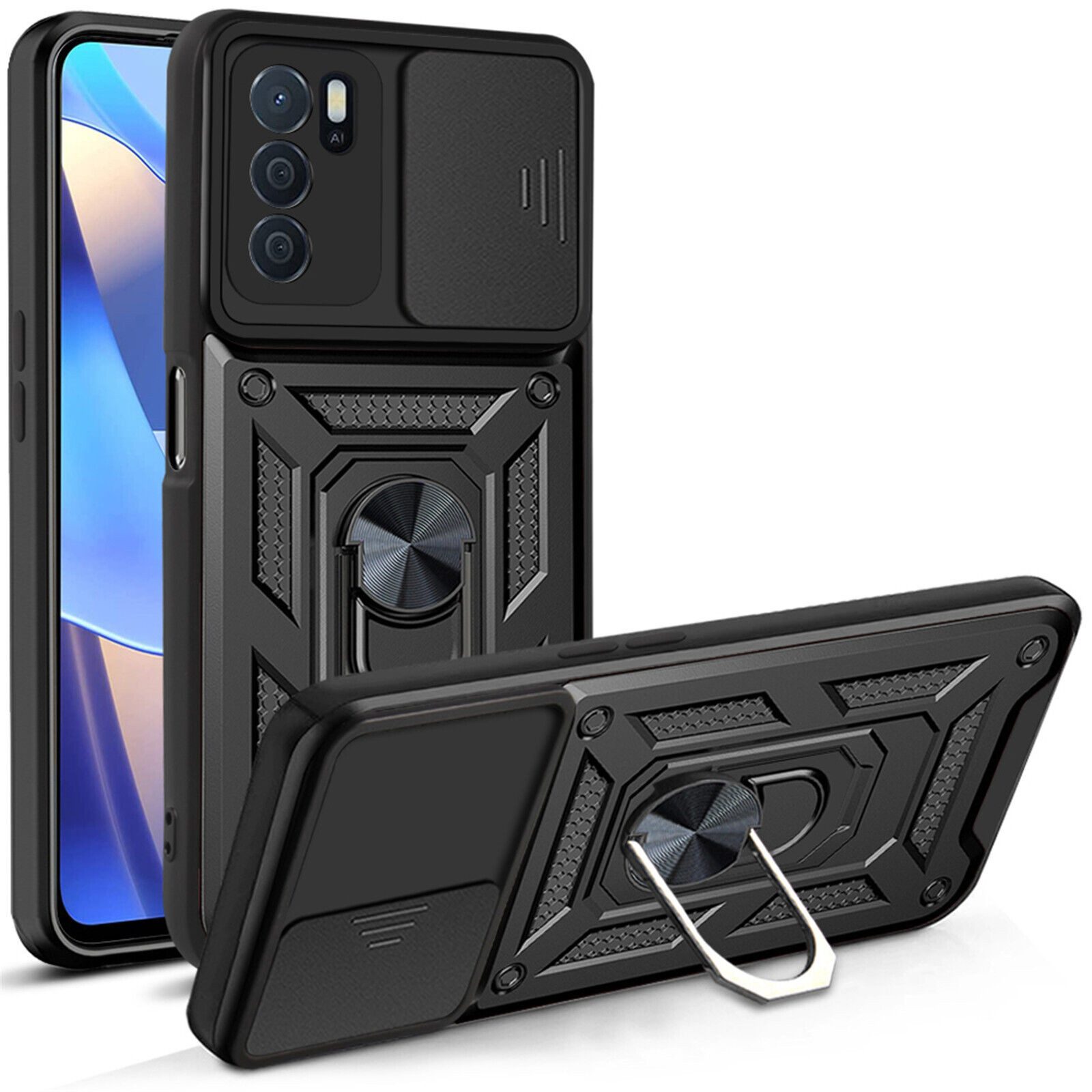 betterfon Handyhülle Panzerhülle für Oppo A16 mit Kameraschutz & Ringhalter, Outdoorhülle mit Smartstand und Silikonkern