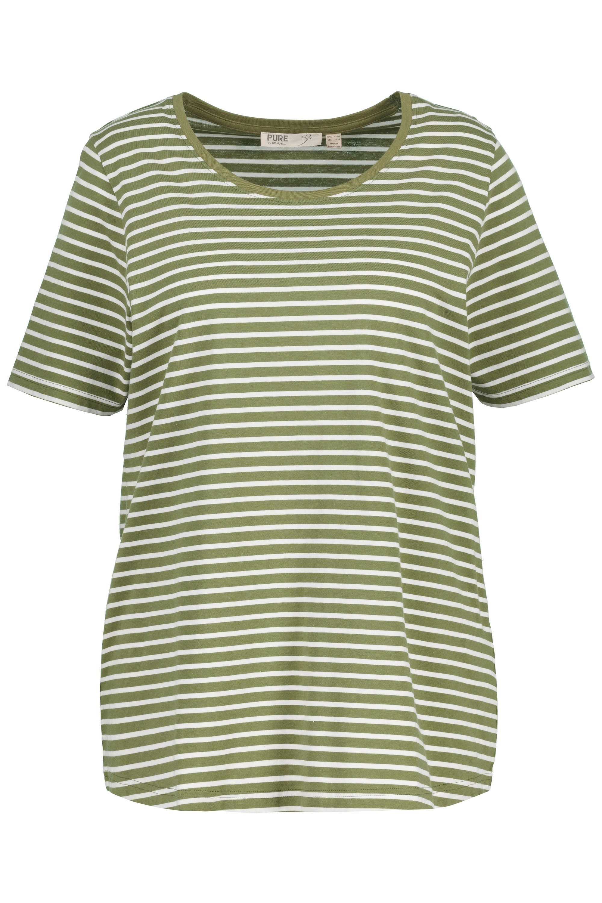 Ulla Popken Pyjamaoberteil Pyjamashirt Ringel Rundhals günstig online kaufen