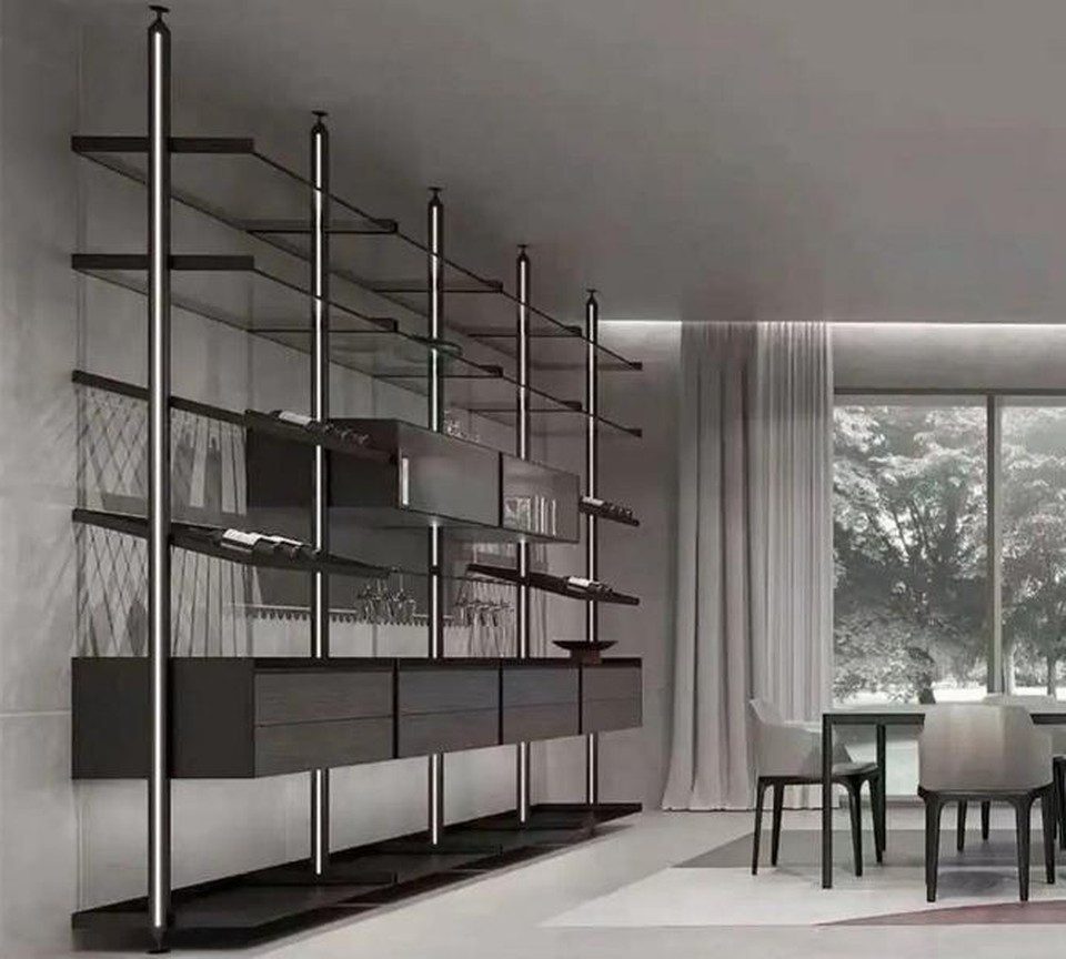 Xlmoebel Bücherregal XLMOEBEL Hochregal aus Holz und Glas in Dunkelholzoptik, Made in Europa