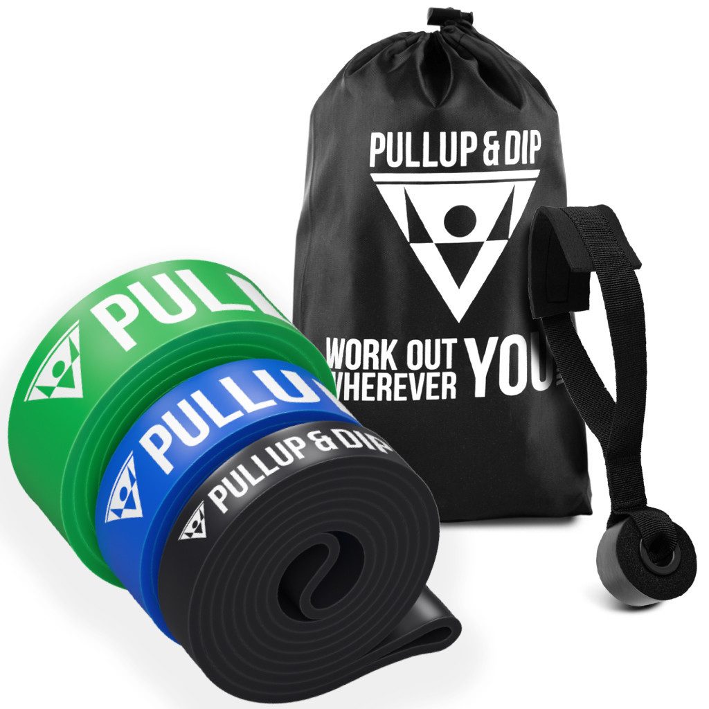 Pullup & Dip Trainingsband Fitnessbänder mit Tasche, Türanker (bei Sets) und Übungsguide