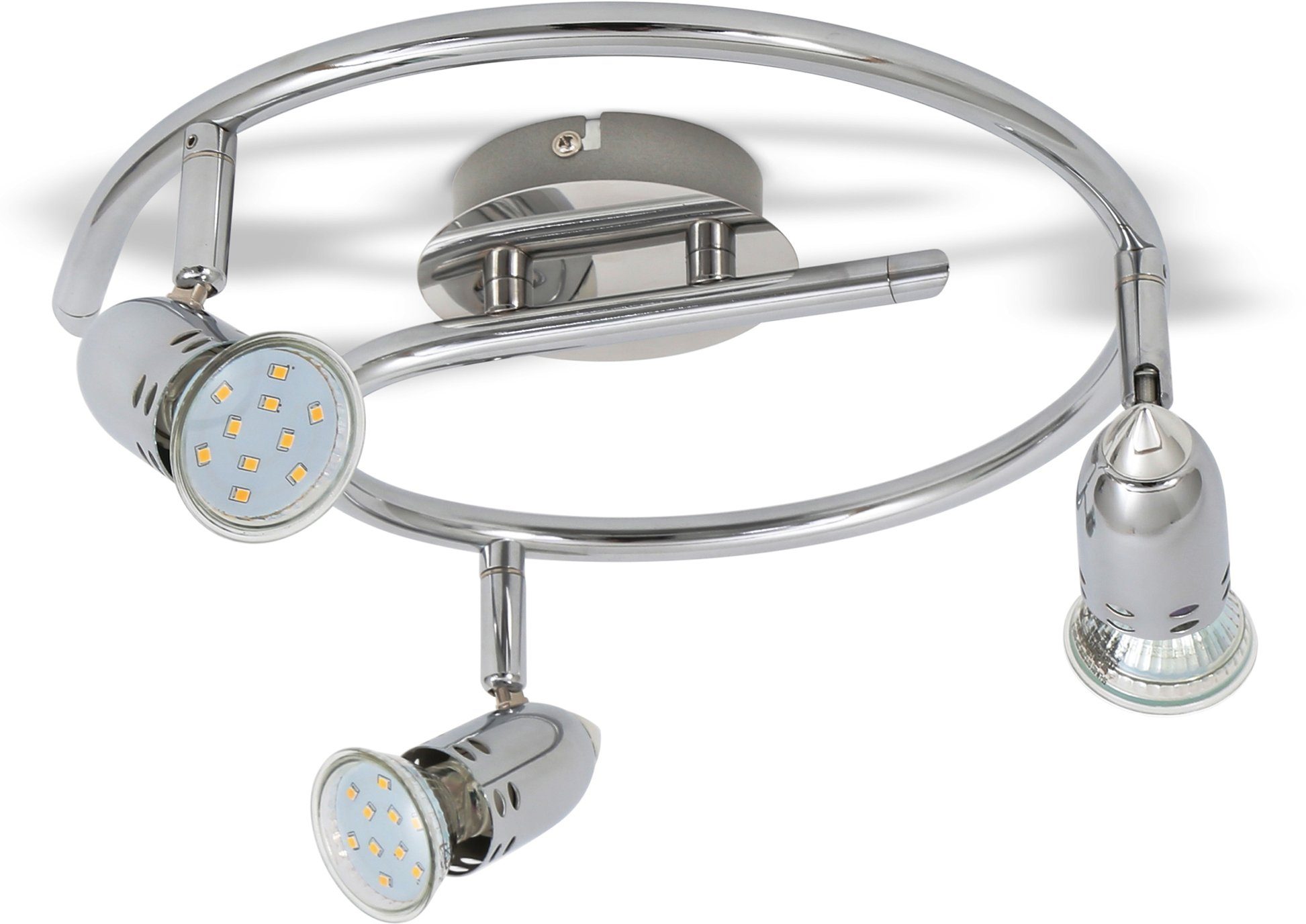 B.K.Licht LED Deckenleuchte, Leuchtmittel wechselbar, Warmweiß, Deckenlampe, Deckenspots, Strahler, inkl. 3W 250lm, modern, chrom