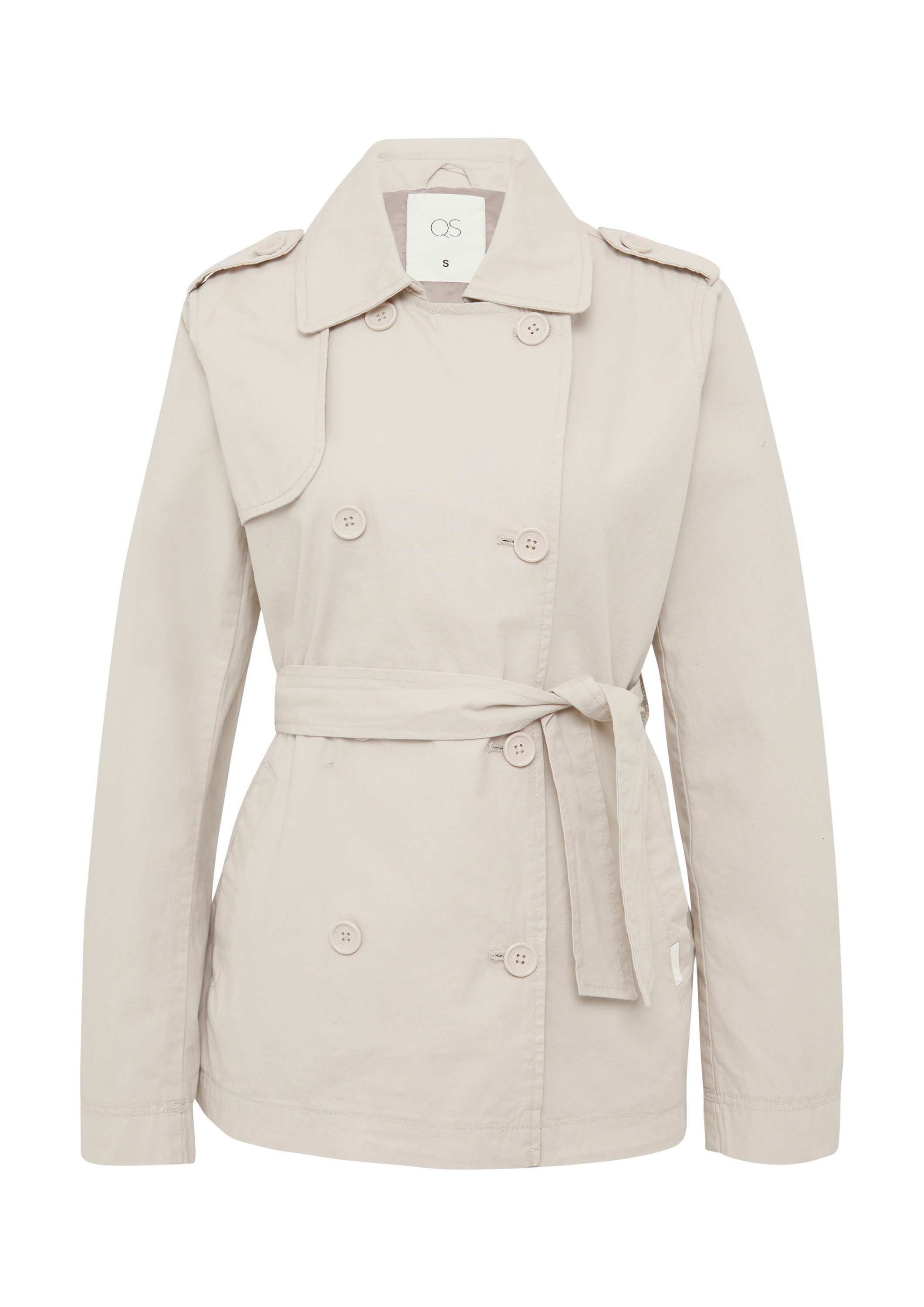 QS Funktionsjacke Outdoor-Jacke Kurzer Trenchcoat aus Baumwolle mit Gürtel