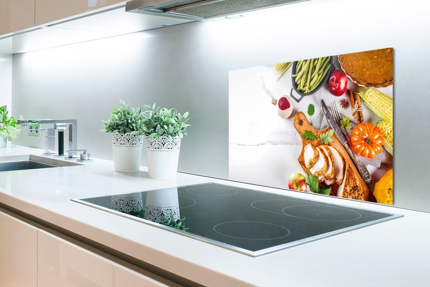 cm, - Fleisch Küchenrückwand Wandschutz, MuchoWow aus - küchen Temperaturbeständig Küche Herdblende (1-tlg), Kräuter, 60x40 - Gemüse