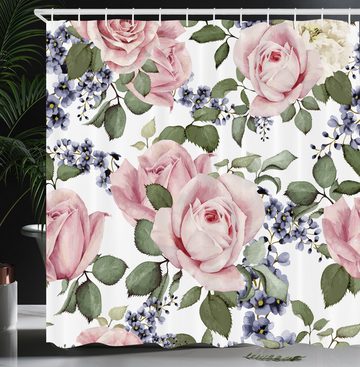Abakuhaus Duschvorhang Moderner Digitaldruck mit 12 Haken auf Stoff Wasser Resistent Breite 175 cm, Höhe 180 cm, Rose Blühendes Rosa Flora