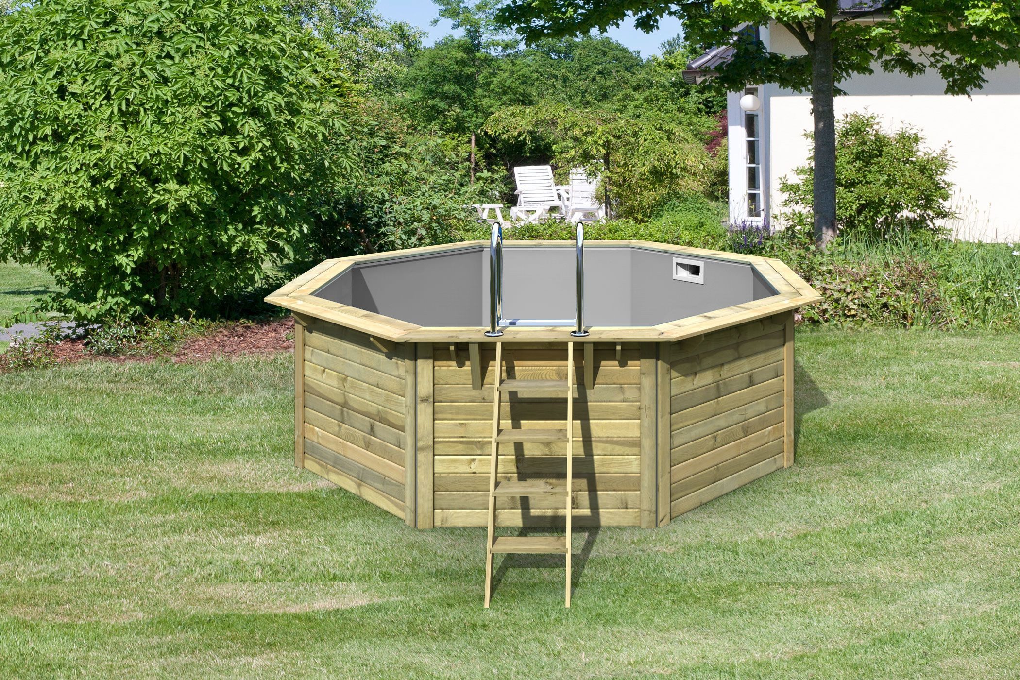 Karibu Achteckpool Massivholzpool kdi Schwimmbecken Gartenpool, Massivholz, witterungsbeständig, wetterfest
