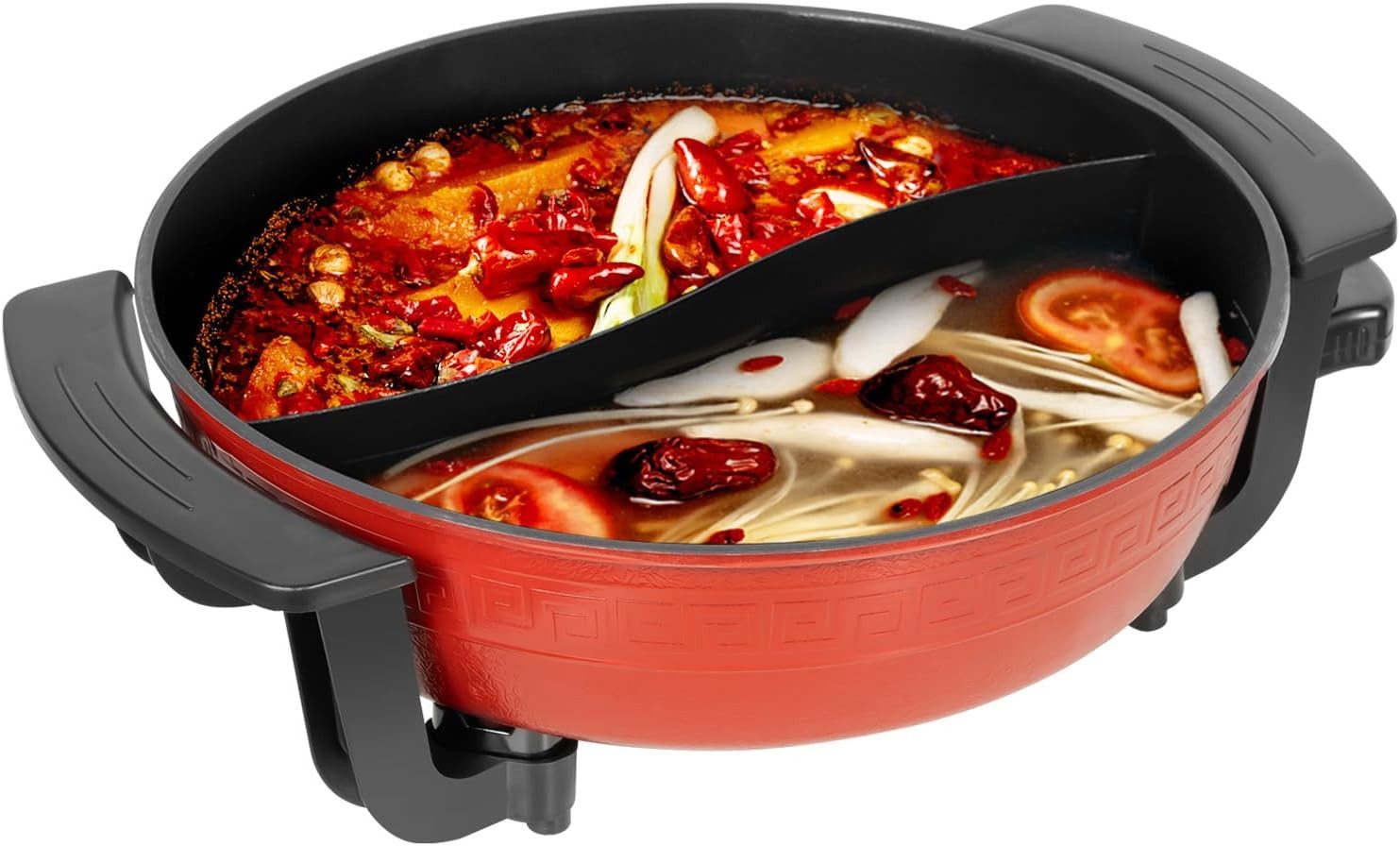 FELIXLEO Elektrische Grillpfanne Hot Pot Elektrisch 6L Doppelseitig Kochtopf mit Trennwand