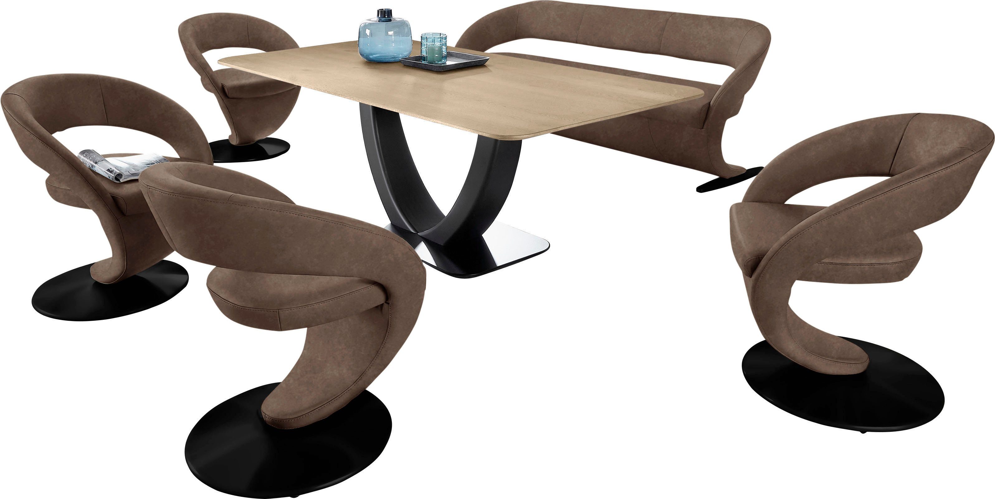 (Set), 4 Tisch Design-Solobank Essgruppe & Wohnen mit Design-Drehstühlen K+W 180x90cm und Komfort in Wave,