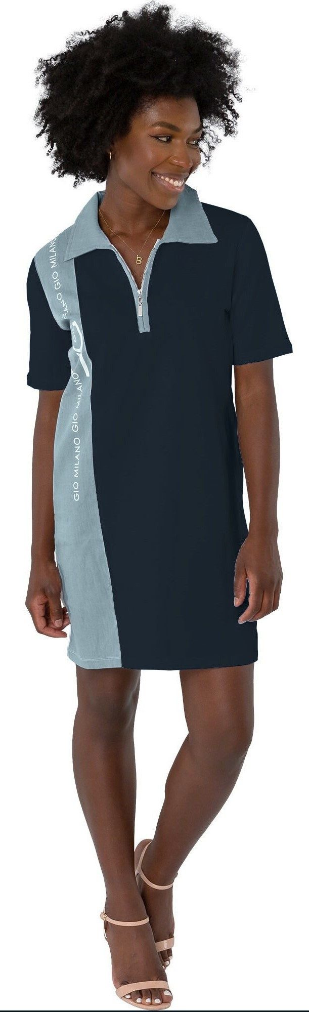 Sweatkleid G30-5103, mit Hemdkragen im Denimstyle