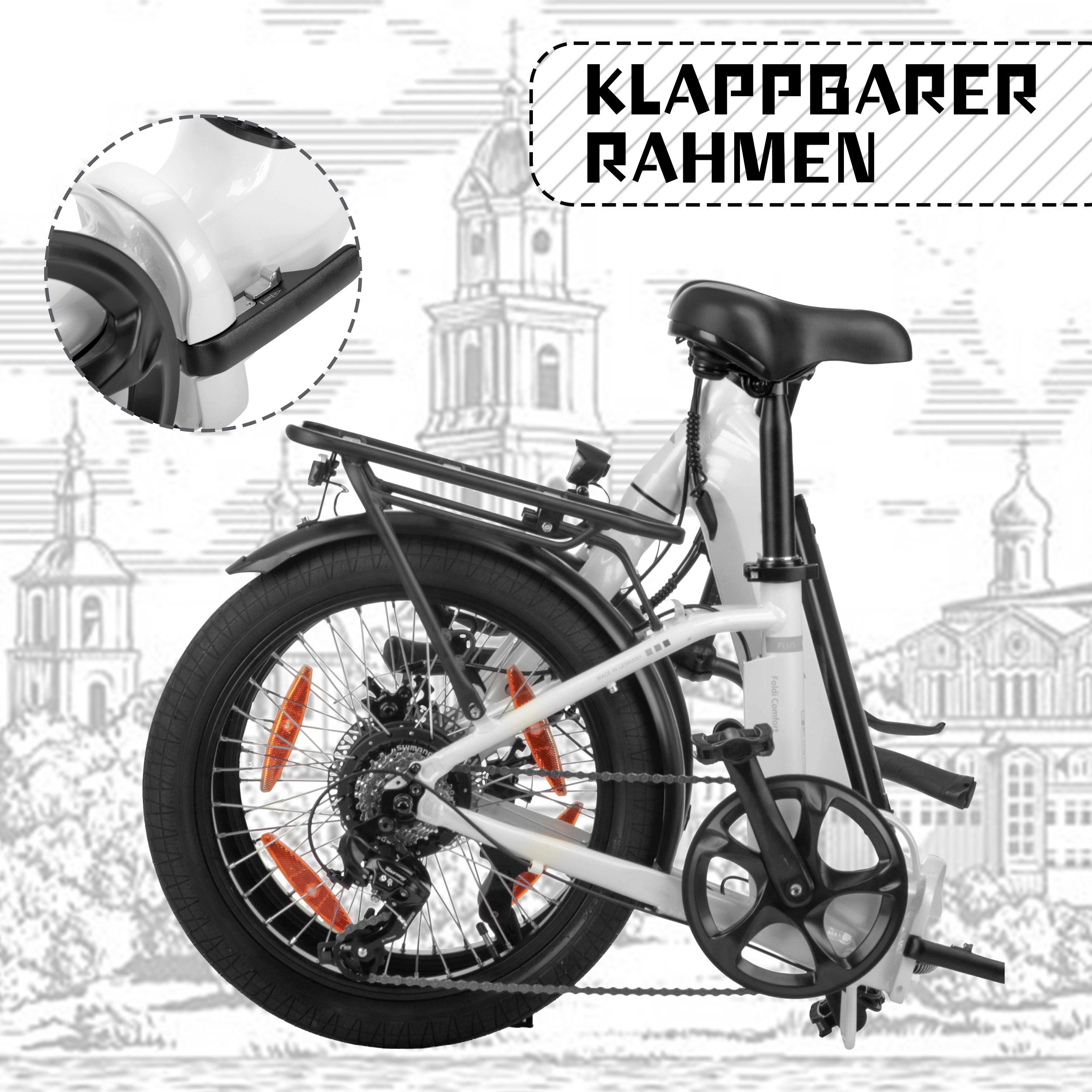 SAXXX E-Bike Klapprad 20x2,3'' Damen und Herren, SAXXX Pedelec 410Wh, max. 120km, nur 24kg, 7 Gang Shimano Nexus Schaltwerk, Kettenschaltung, Heckmotor, 410 Wh, (abnehmbarer Akku, 250W bürstenloser Hinterradmotor, 95% vormontiert), Faltrad E-Bike, Tiefeinsteiger, Gepäckträger bis 25 kg