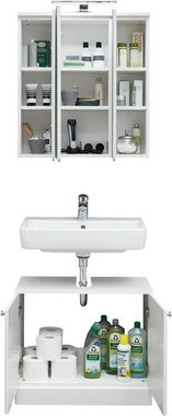 Saphir Badmöbel-Set Quickset 955 2-teilig, Waschbeckenunterschrank und LED-Spiegelschrank, (Set, 2-St), in Weiß Hochglanz, Badmöbel ohne Waschbecken, 5 Türen