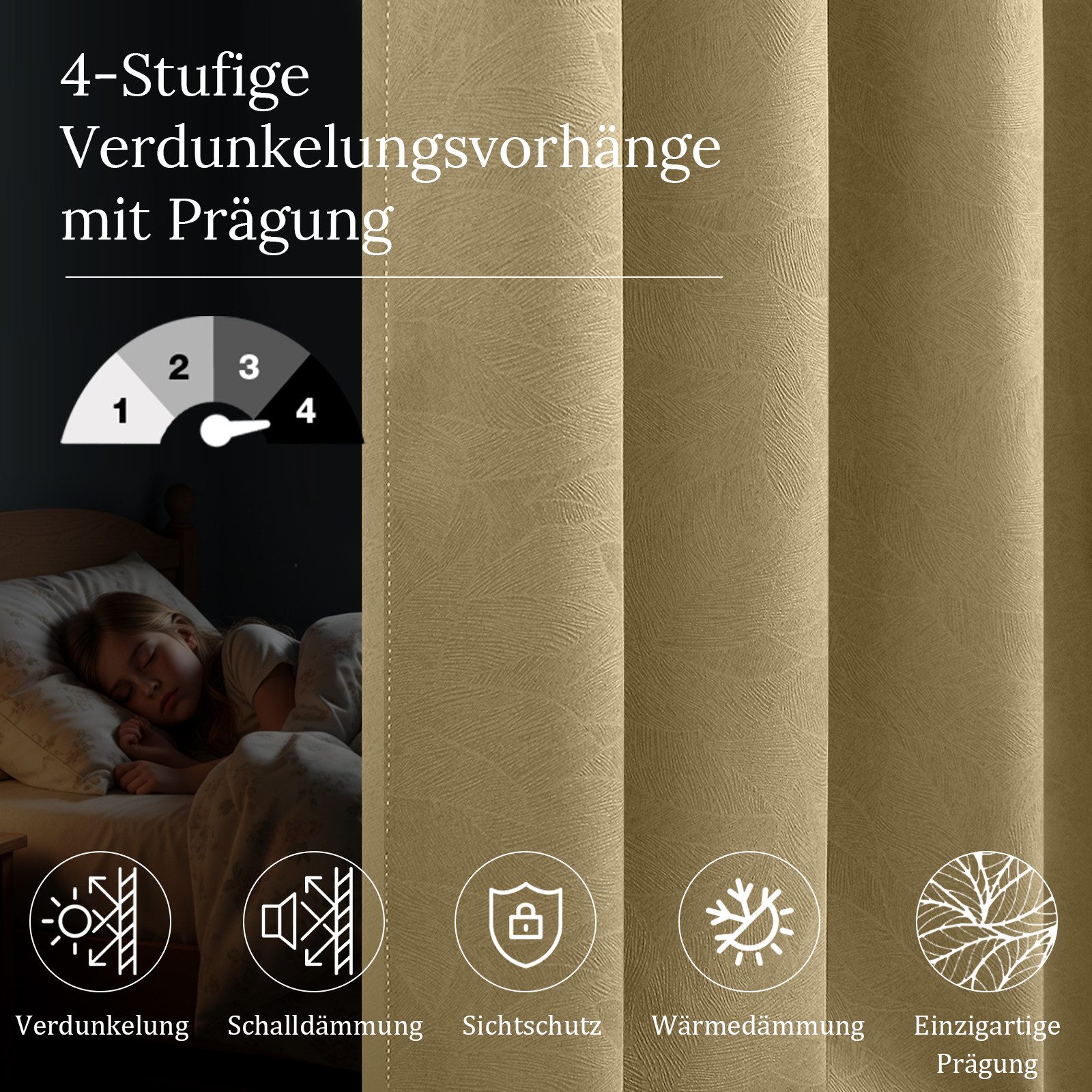 Lapamax Verdunkelungsvorhang Blumenvorhang Kräuselband Blickdicht Vorhang, Thermo Hitzeschutz (2 St), Multifunktionsband, verdunkelnd, Polyester, für Wohnzimmer – Bild 3 von 5
