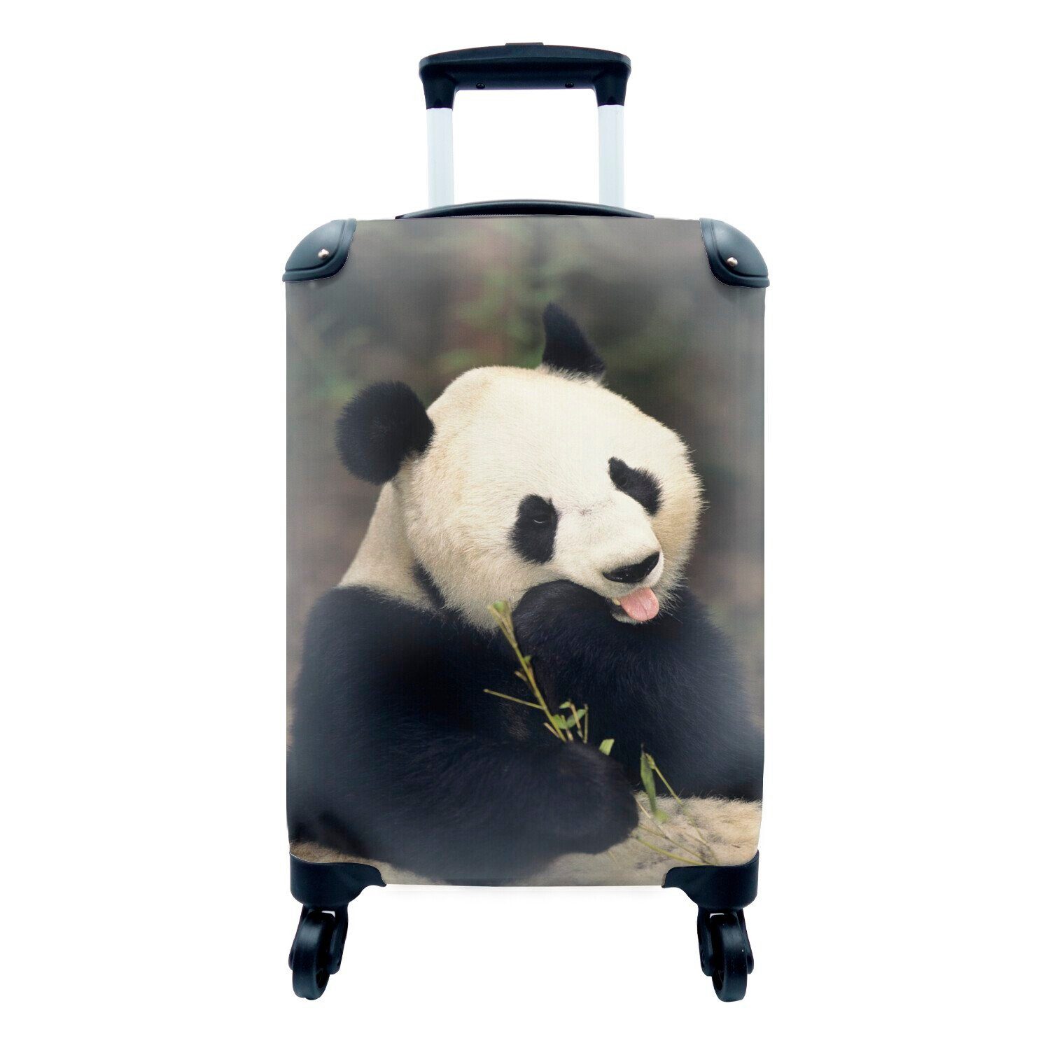 MuchoWow Handgepäckkoffer Panda - Bambus - Essen, 4 Rollen, Reisetasche mit rollen, Handgepäck für Ferien, Trolley, Reisekoffer