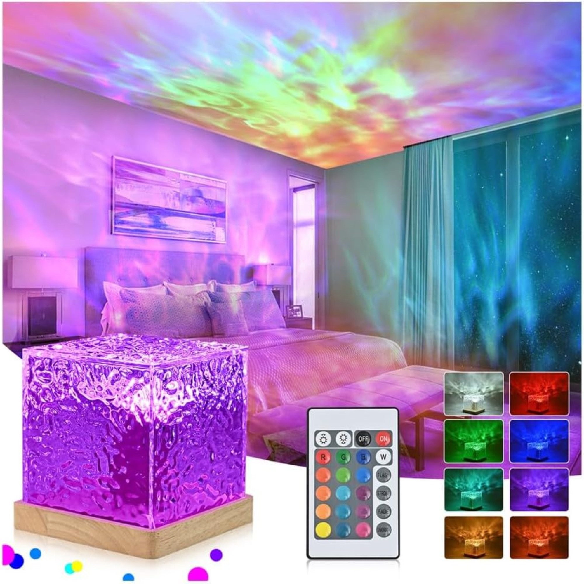 Vivitar LED Nachtlicht Зоряне небо Projektor mit Fernbedienung, 3D Galaxy Lampe 16 Farben, 16 Farben, 30 Modi, LED fest integriert, RGB, 30 Modi und Meereswellen Nachtlicht und Projektor in einem dimmbar