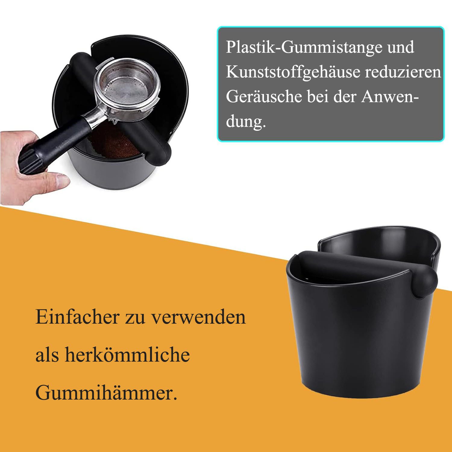 SURFOU Tischrestebehälter Abklopfbehälter für Siebträger Kaffeesatz Espresso ABS Knock Box, für Kaffeesatz mit Abnehmbarer Geräuschabsorbierender Schlagstange