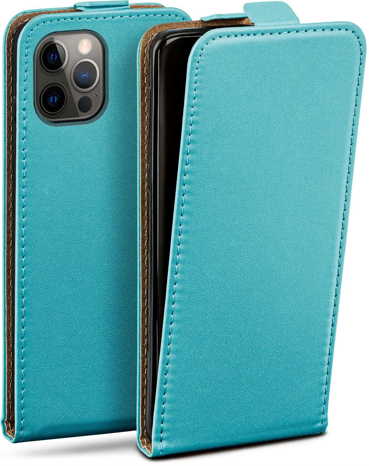 moex Handyhülle für iPhone 12 Pro Max Hülle Klappbar Flip Case Türkis 6,7 Zoll, 360 Grad Schutz Handytasche Leder Optik PU Lederhülle Cover Klapphülle