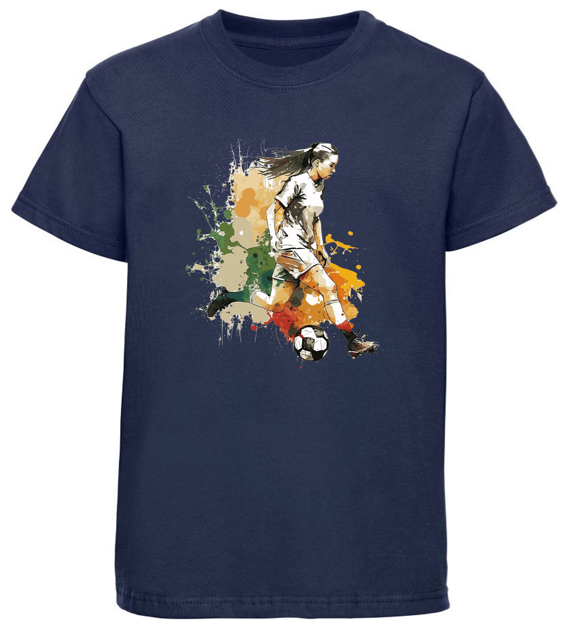 MyDesign24 T-Shirt Kinder Fussball Print Shirt - Fussballerin in Ölfarben Bedrucktes Fussball kurzarm T-Shirt i474
