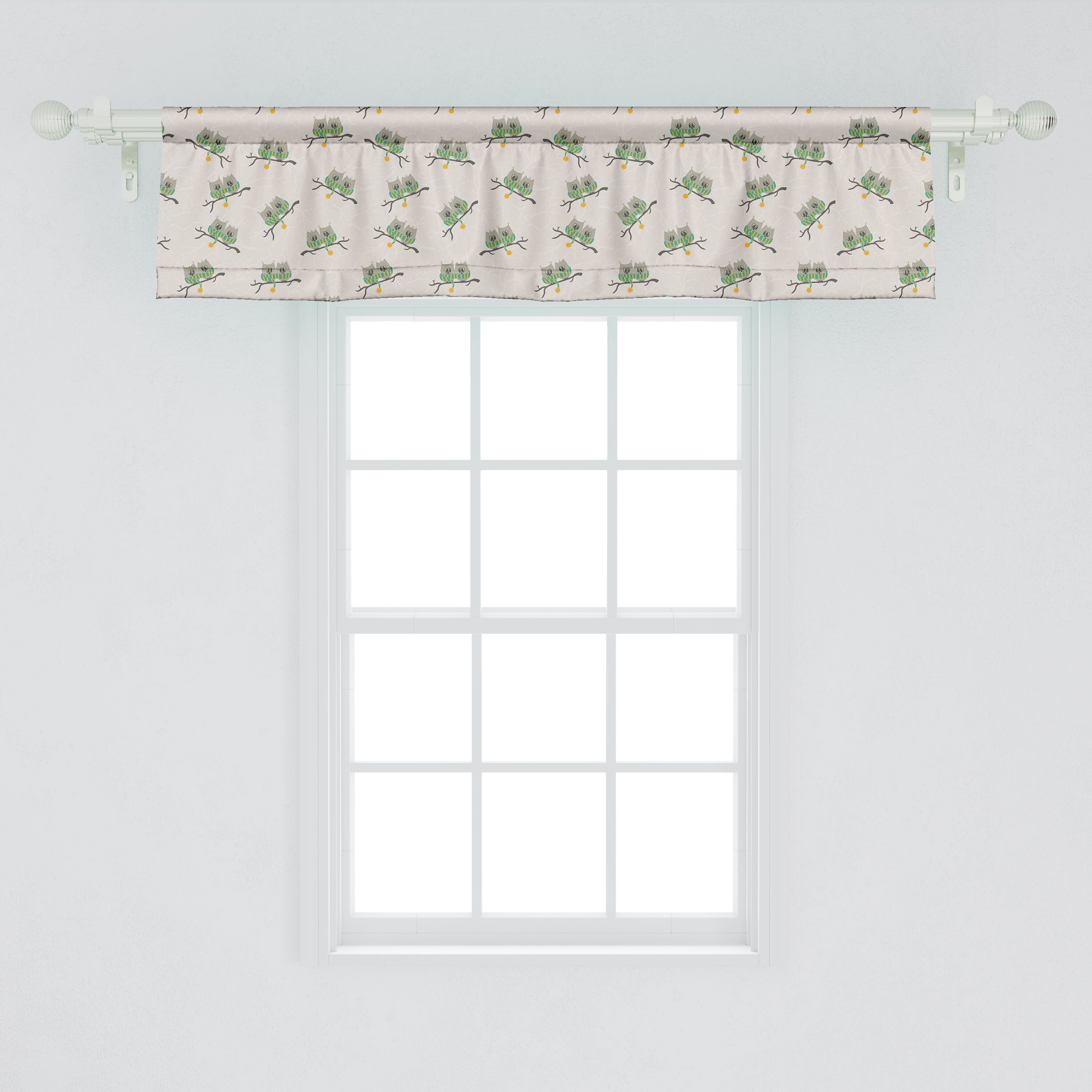Scheibengardine Vorhang Volant Küche in Schlafzimmer Zusammen Abakuhaus, mit Schale Vögel Stangentasche, Eulen Dekor Microfaser, für