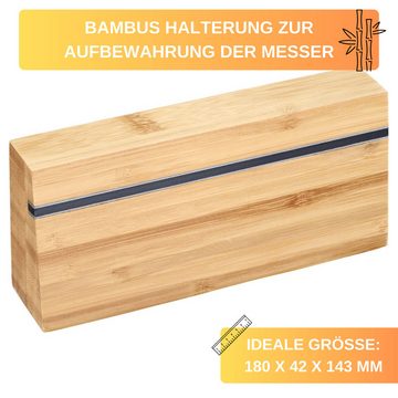 Thiru Käsemesser 5-teiliges Set inkl. dekorativer Bambus Halterung, 5-tlg. Set, Holzgriff, Edelstahl Klingen, Bambus Halterung