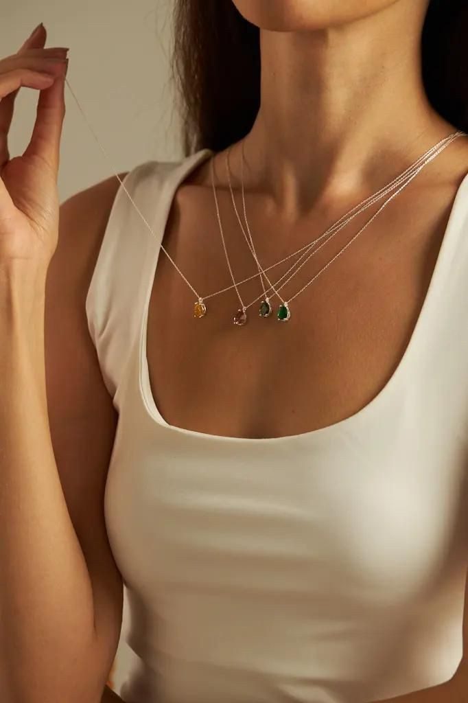 Einzelstück Kette mit Anhänger Halskette DROP SMERALDO Silber günstig online kaufen