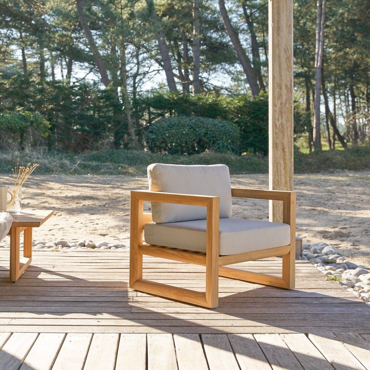 Tikamoon Gartenlounge-Set Gartensessel Noah aus massivem Teakholz, (1-tlg)