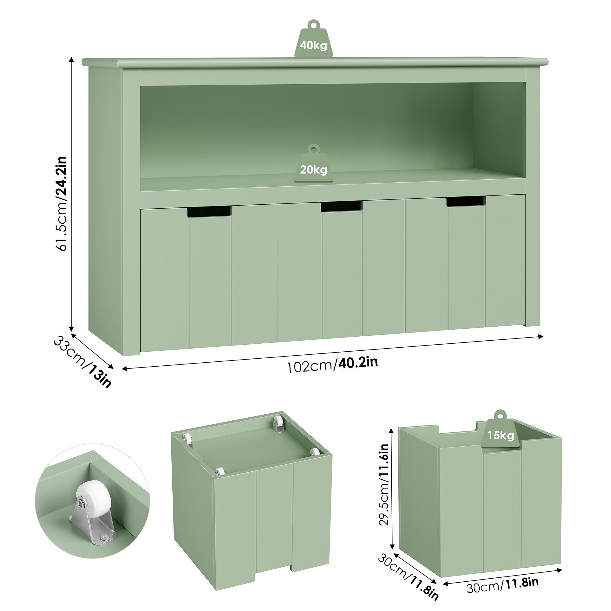Homfa Kinderregal, Spielzeugtruhe Bücherregal 3 Schubladen mit Rollen 102 x 33 x 61,5cm