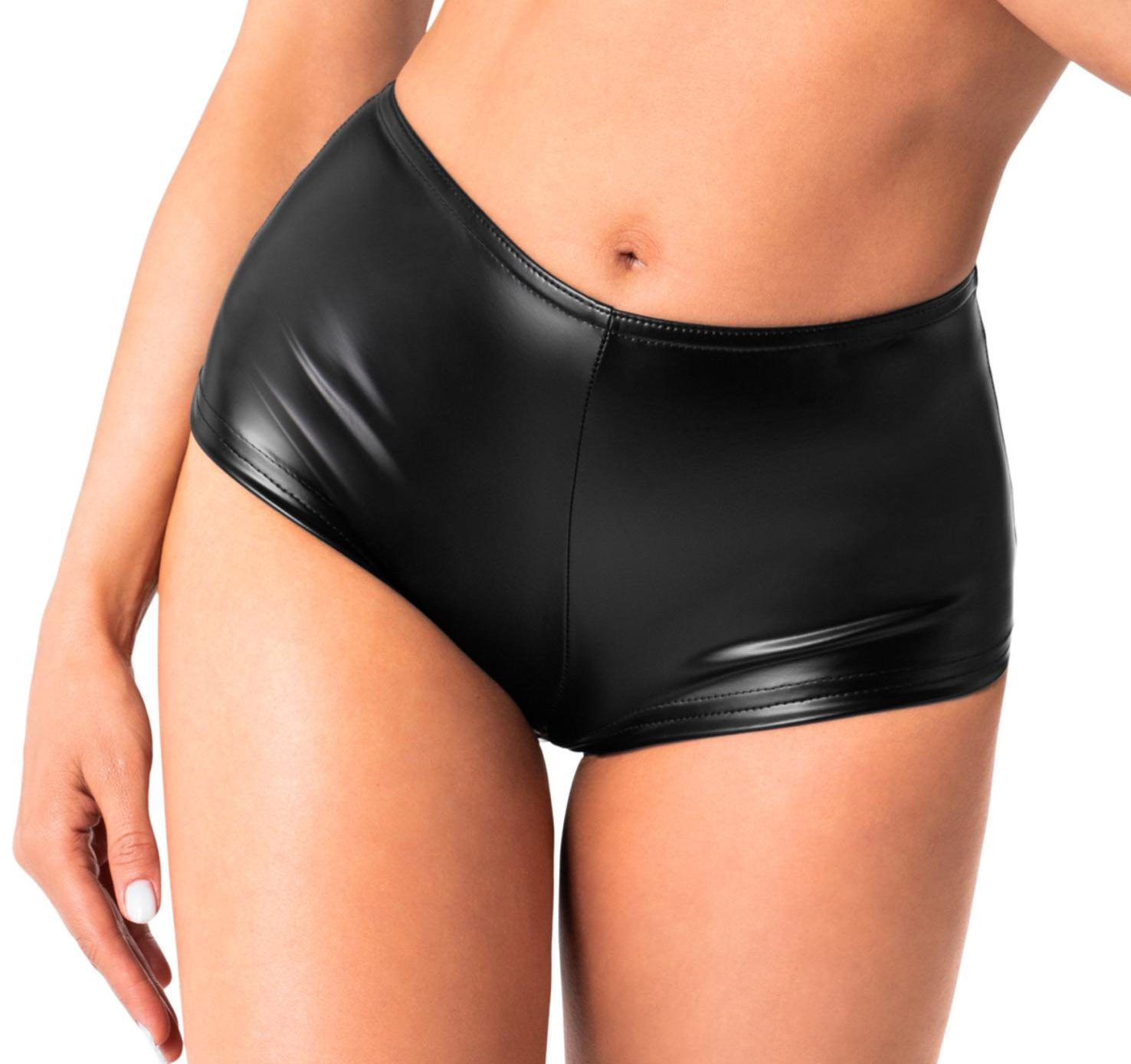 Shorts Damen Wetlook Shorts skinny schwarz mit hoher Taille Hose Slip kurz el