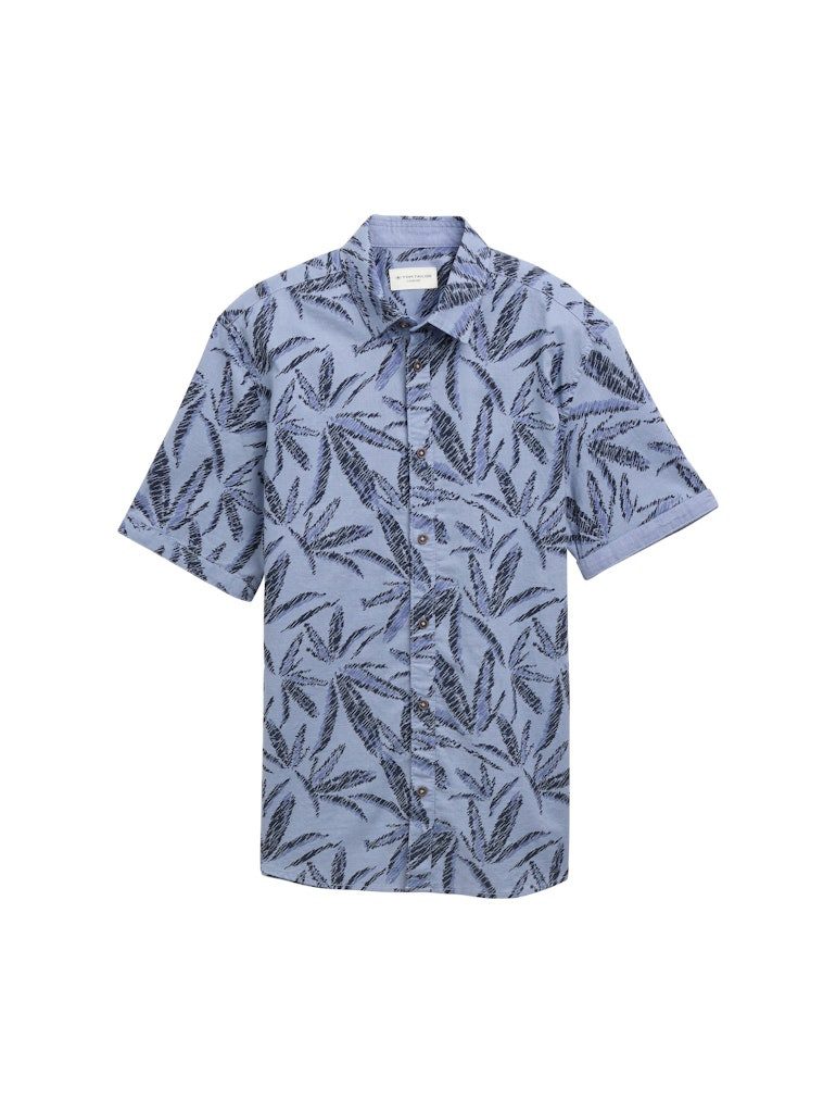 TOM TAILOR Kurzarmhemd comfort printed shirt dove blue tonal leaf design