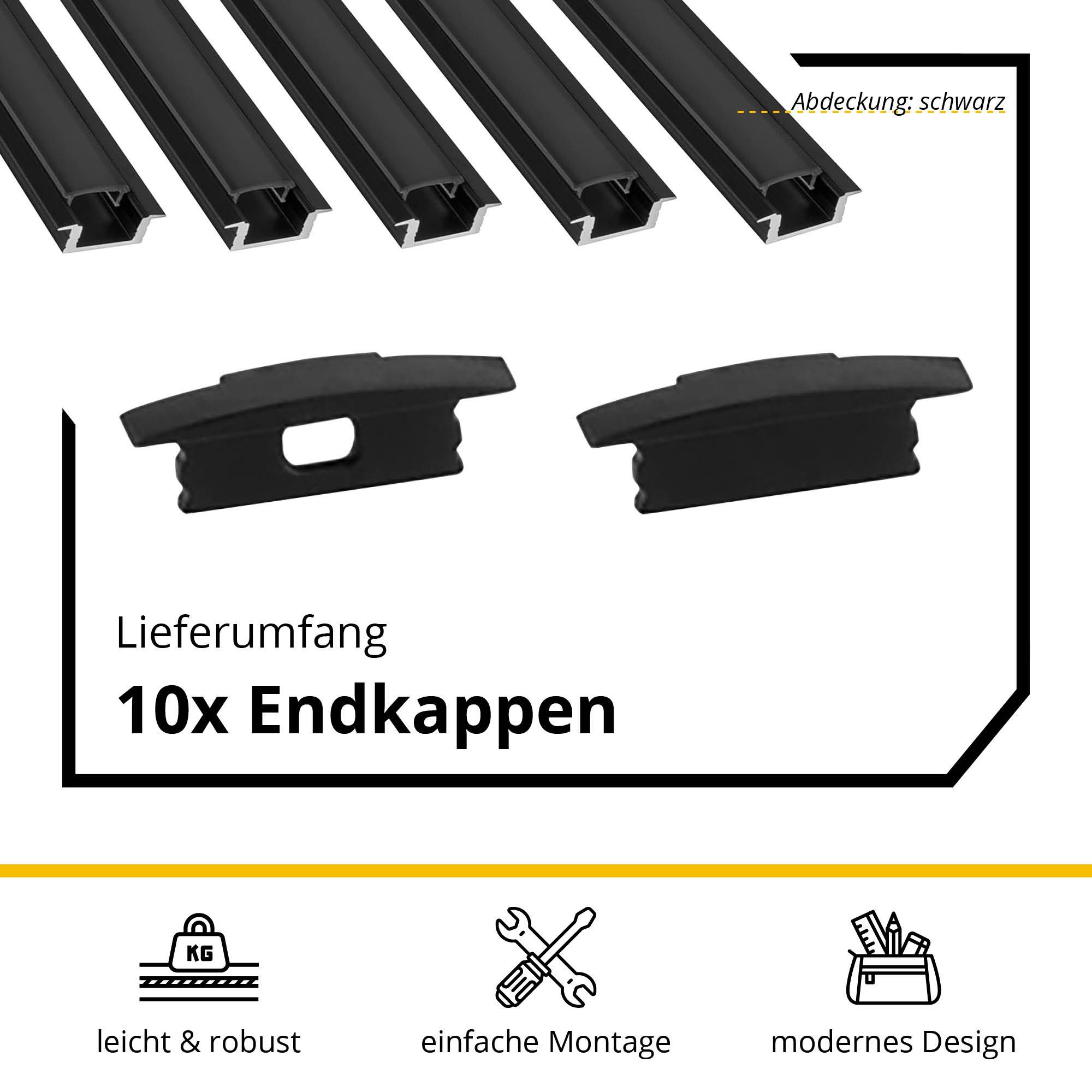 tktrading24 LED-Stripe-Profil 5x A25 LED Profil 2m - Schwarz inkl. Abdeckung & Endkappen – Bild 3 von 5