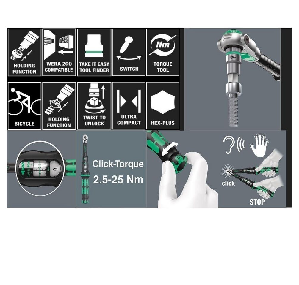 Thumbnail - Wera Steckschlüssel Bicycle Set Torque 1 Click-Toruqe A5, 16-tlg. Text